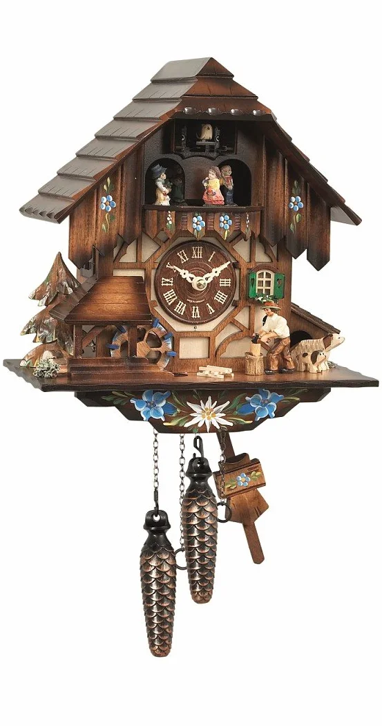 Engstler Reloj cucú de Cuarzo con música Casa de la Selva Negra con leñador y Rueda de Molino Que se Mueve EN 463 QMT