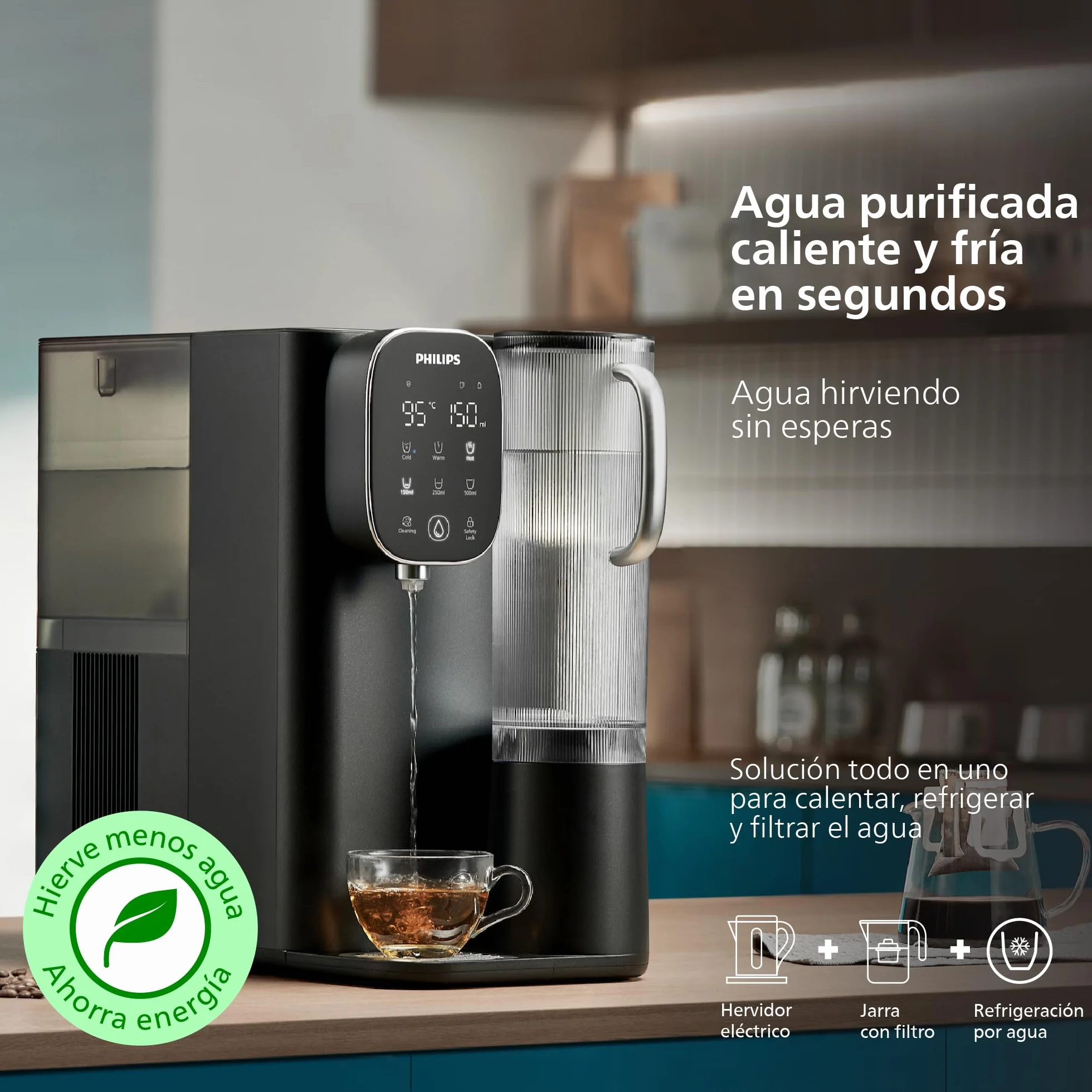 Philips Water Dispensador de Ósmosis Inversa 6500: Agua fría y Caliente purificada al Instante, filtración RO 5 en 1 Reduce >110 contaminantes, relación 3:1, UV-C, sin instalación, 2000 L.