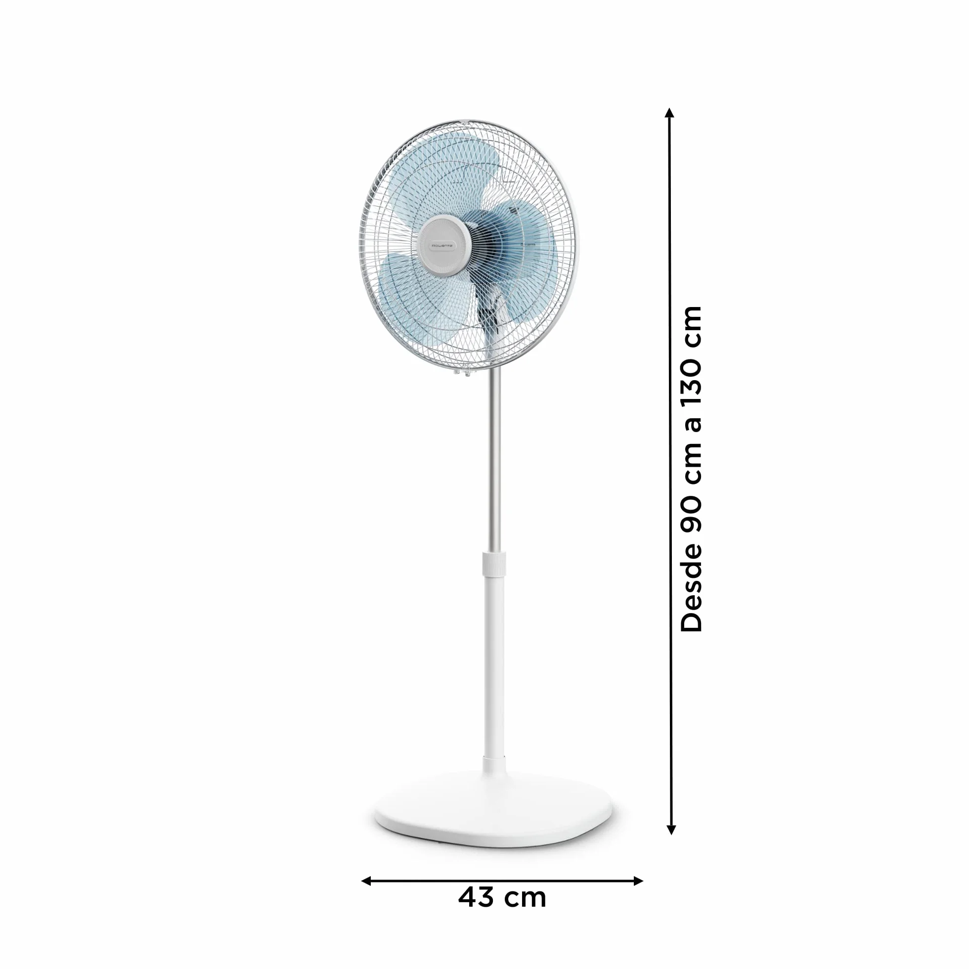 Rowenta Essential+ Ventilador de Pie Silencioso - Oscilación Automática, 3 Velocidades, Flujo de Aire 55 m³/min, Altura Ajustable hasta 140 cm, Bajo Consumo, Blanco (Reacondicionado)