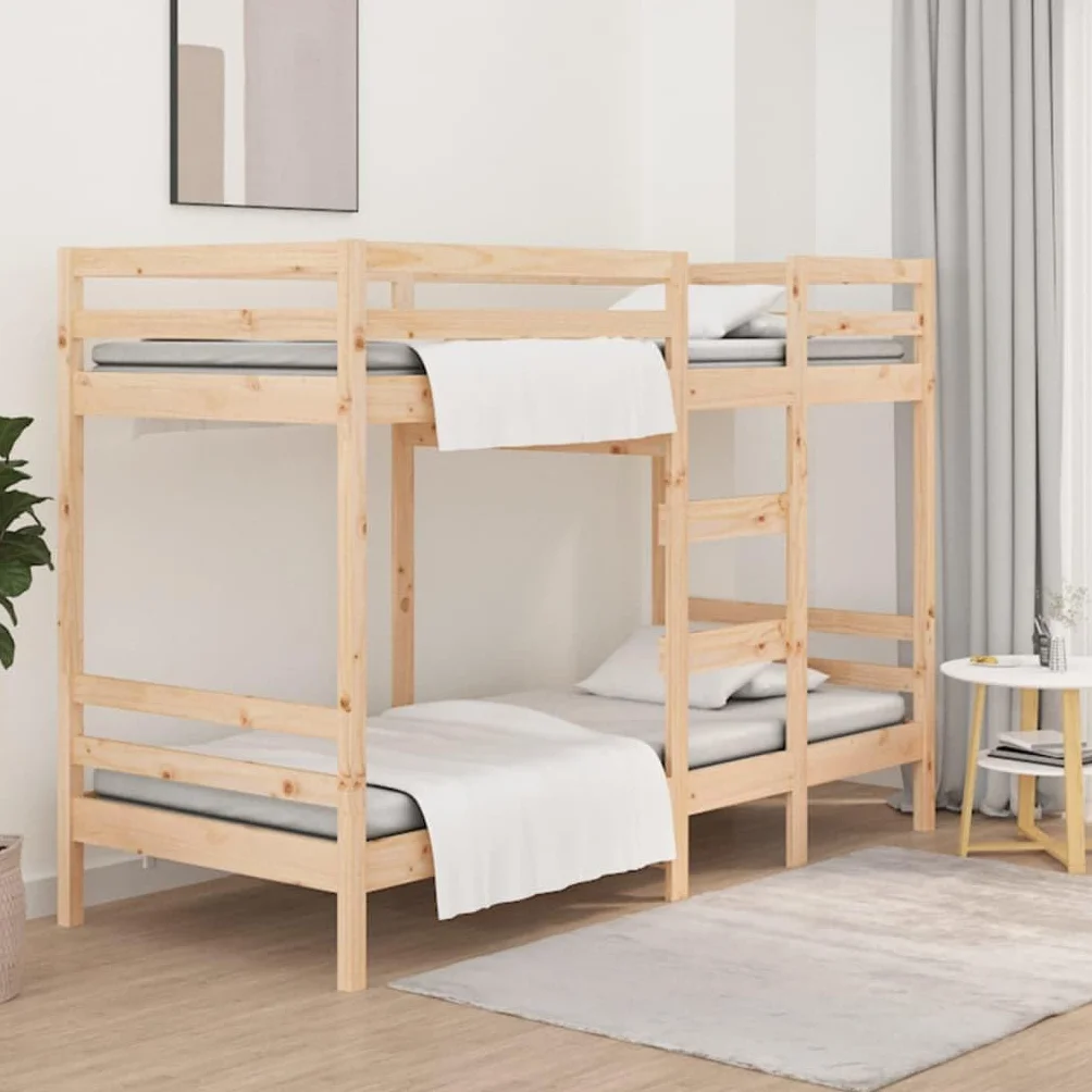Litera de madera maciza de pino de 90 x 200 cm, diseño que ahorra espacio, barandillas seguras, marco de cama de color natural para habitaciones de niños y jóvenes, muebles duraderos