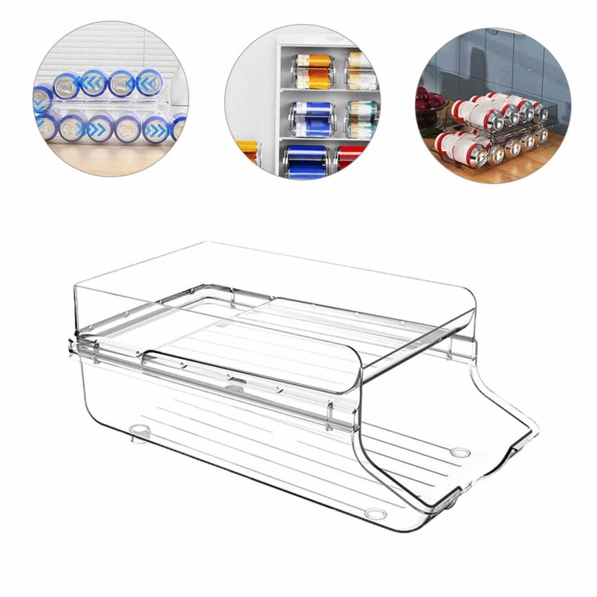 Cabilock Organizador de Latas de Doble Capa en Plástico Transparente | Diseño Apilable, Dispensador por Gravedad, para Cocina y Tienda, 1 Pieza