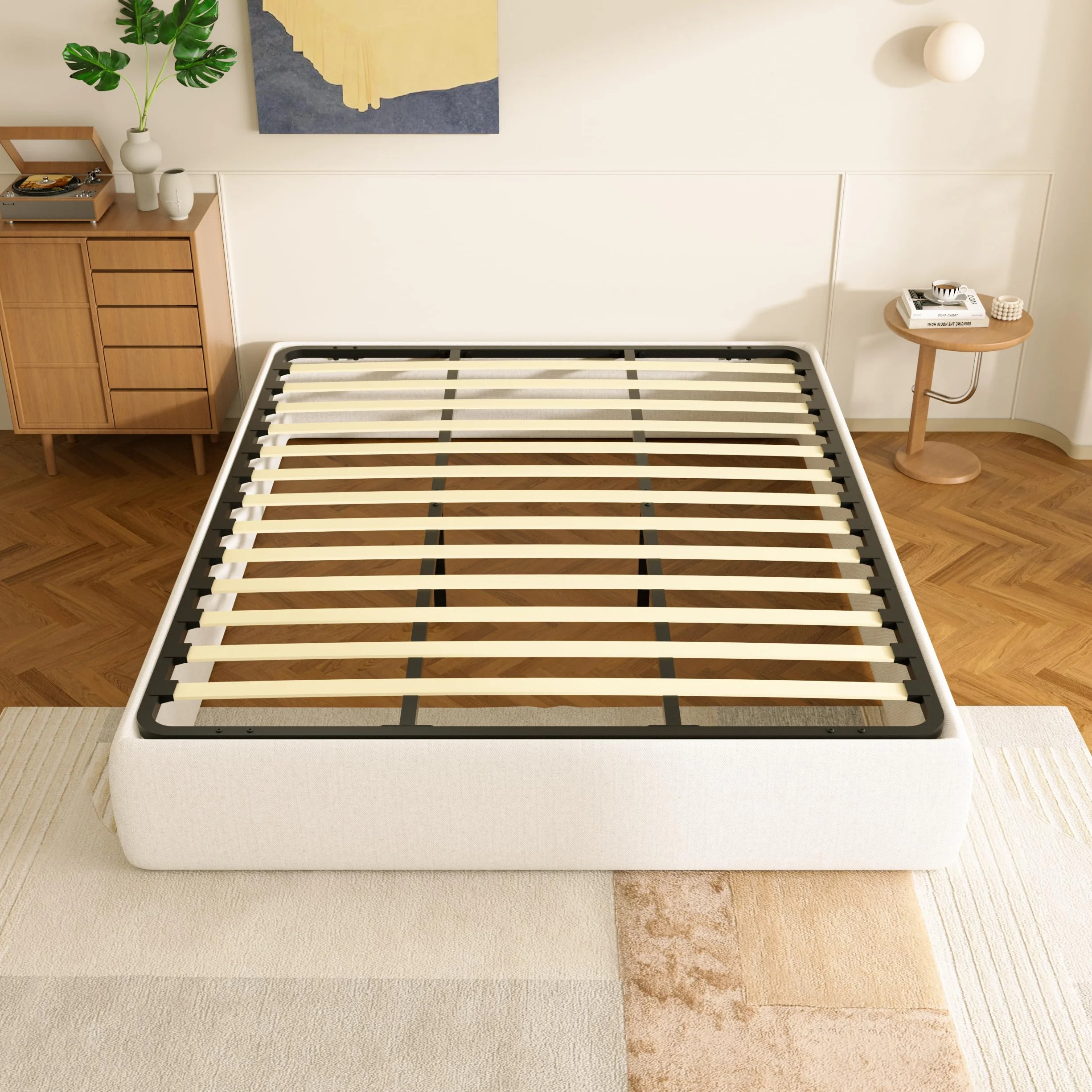 DEWINNER Somier de 140 x 190 cm sin patas de apoyo con dos barras de hierro, red francesa de 140 x 190 cm empotrada y 2 patas ajustables para refuerzo en el medio, 13 láminas, ortopédica, montaje