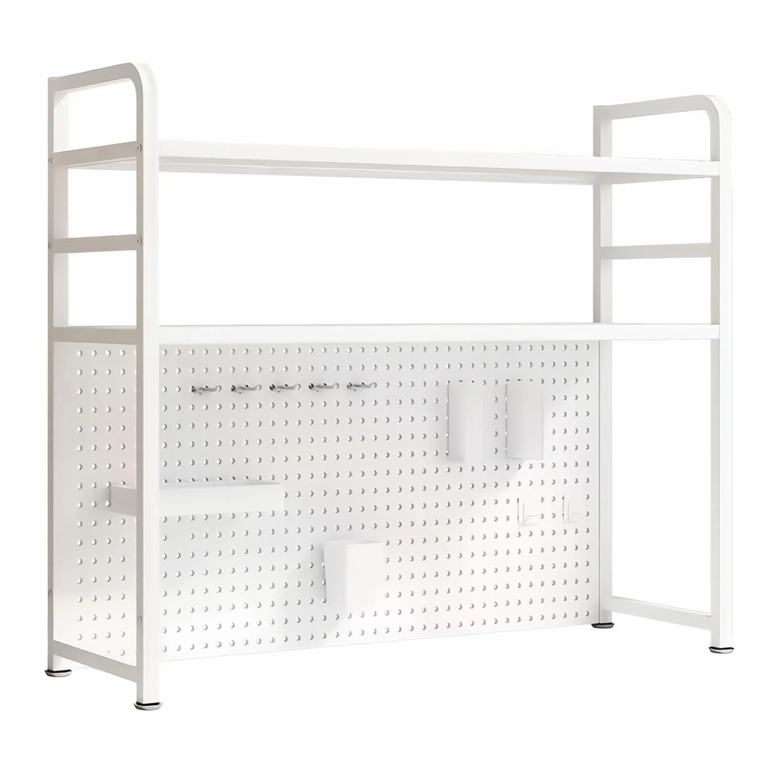 JAOGAUS Estante de Escritorio, Organizador de Escritorio con Tablero Perforado, Estantes Extensibles de Escritorio de Dos Capas, Estantería de Escritorio con Reposapiés para Dormitorio y Oficina.