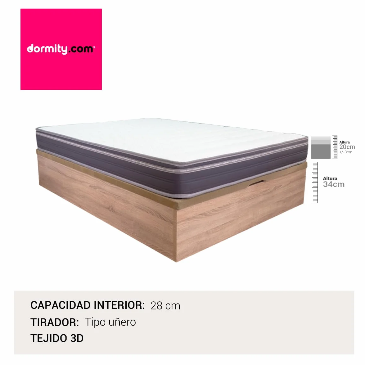 Dormity - Pack Colchón + Canapé - Descanso Profundo y Reparador - Espacio Amplio y Eficiente - 180x200