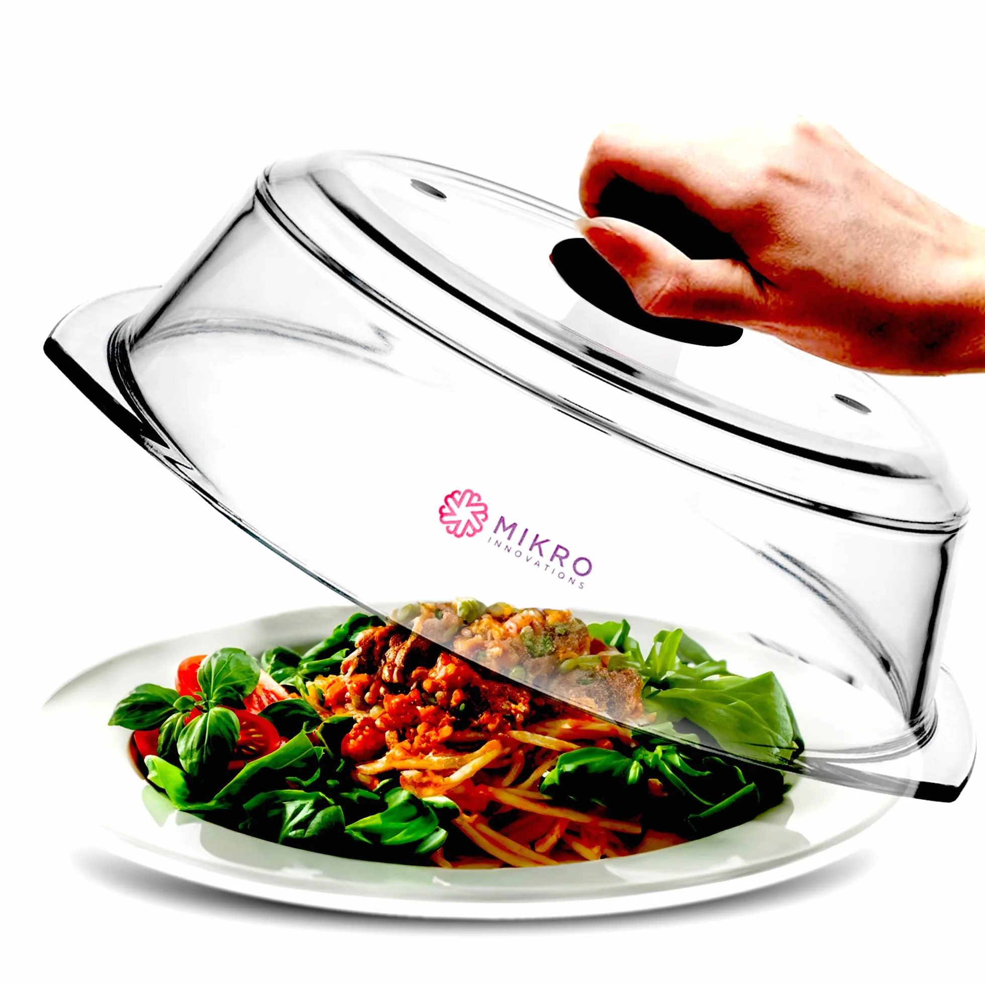 Cubierta alta de vidrio para salpicaduras de microondas | Tapa de vidrio transparente resistente 100% apta para alimentos, sin BPA, con mango de silicona de fácil agarre | Vidrio resistente para mayor