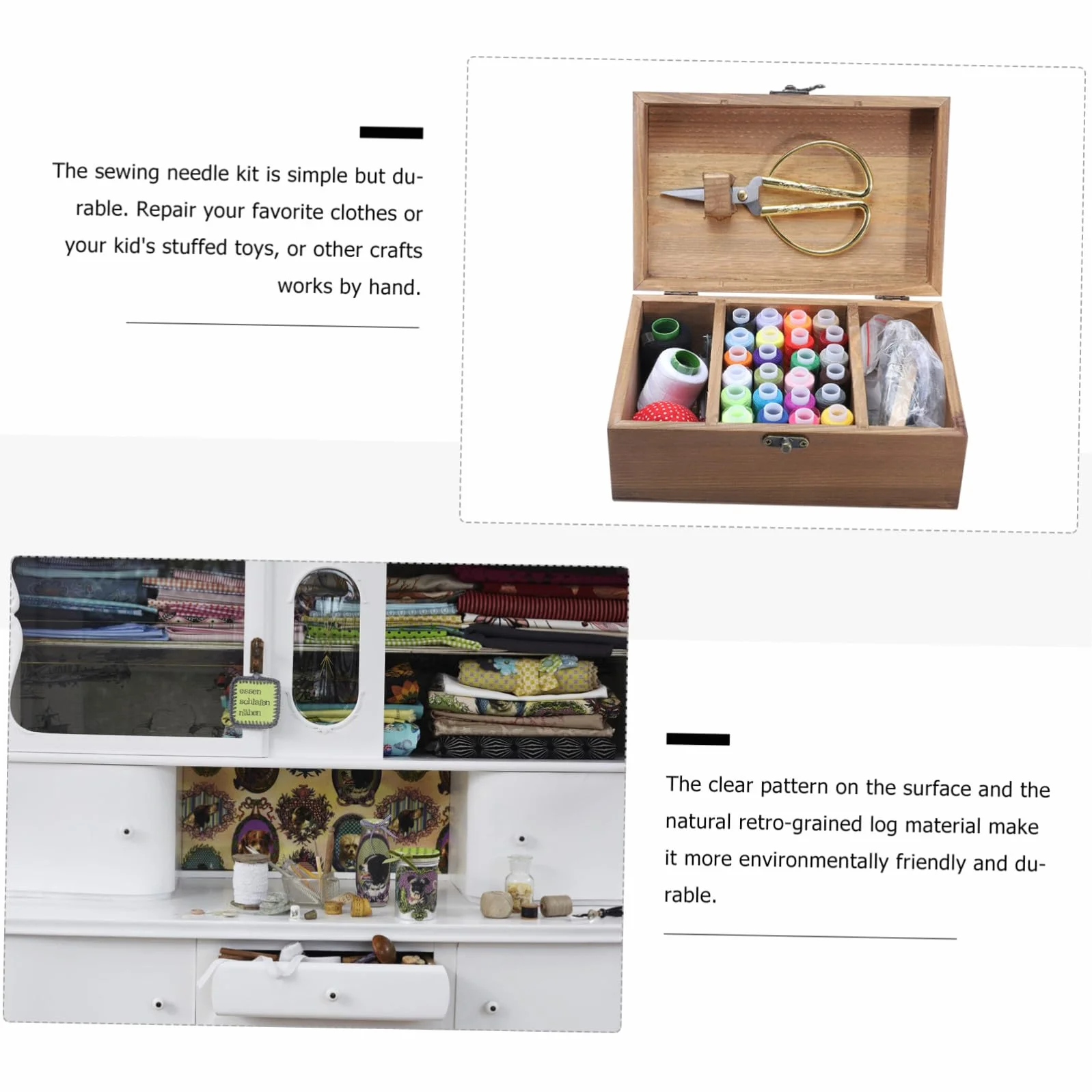 Baluue Costurero de Madera Retro Compacto con Kit Completo de Aguja Hilo Caja Organizadora para Herramientas de Costura el Hogar para Principiantes y Profesionales