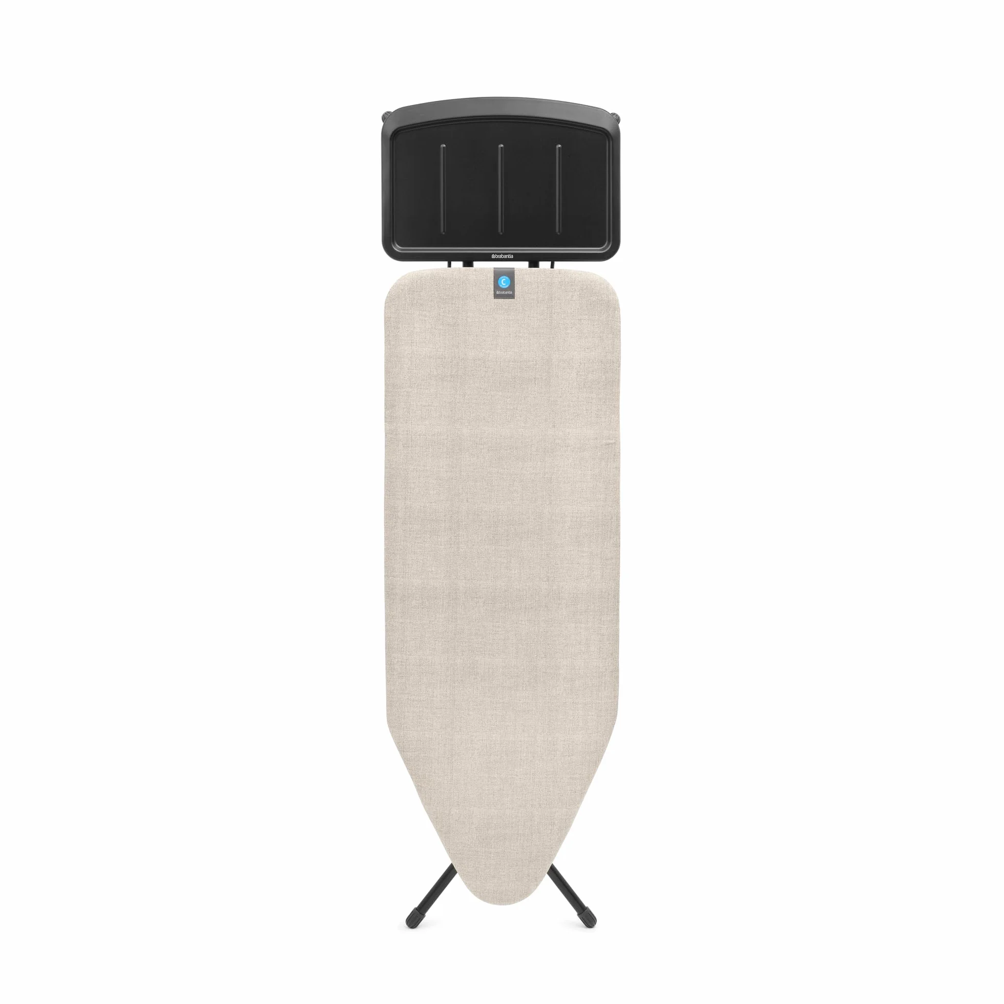 Tabla de planchar Brabantia C, 124x45cm - Denim Grey | 100% algodón Comercio Justo | Tabla de planchar estable y grande | Plegable, altura ajustable, soporte plancha vapor | Cert. Comercio Justo y C2C
