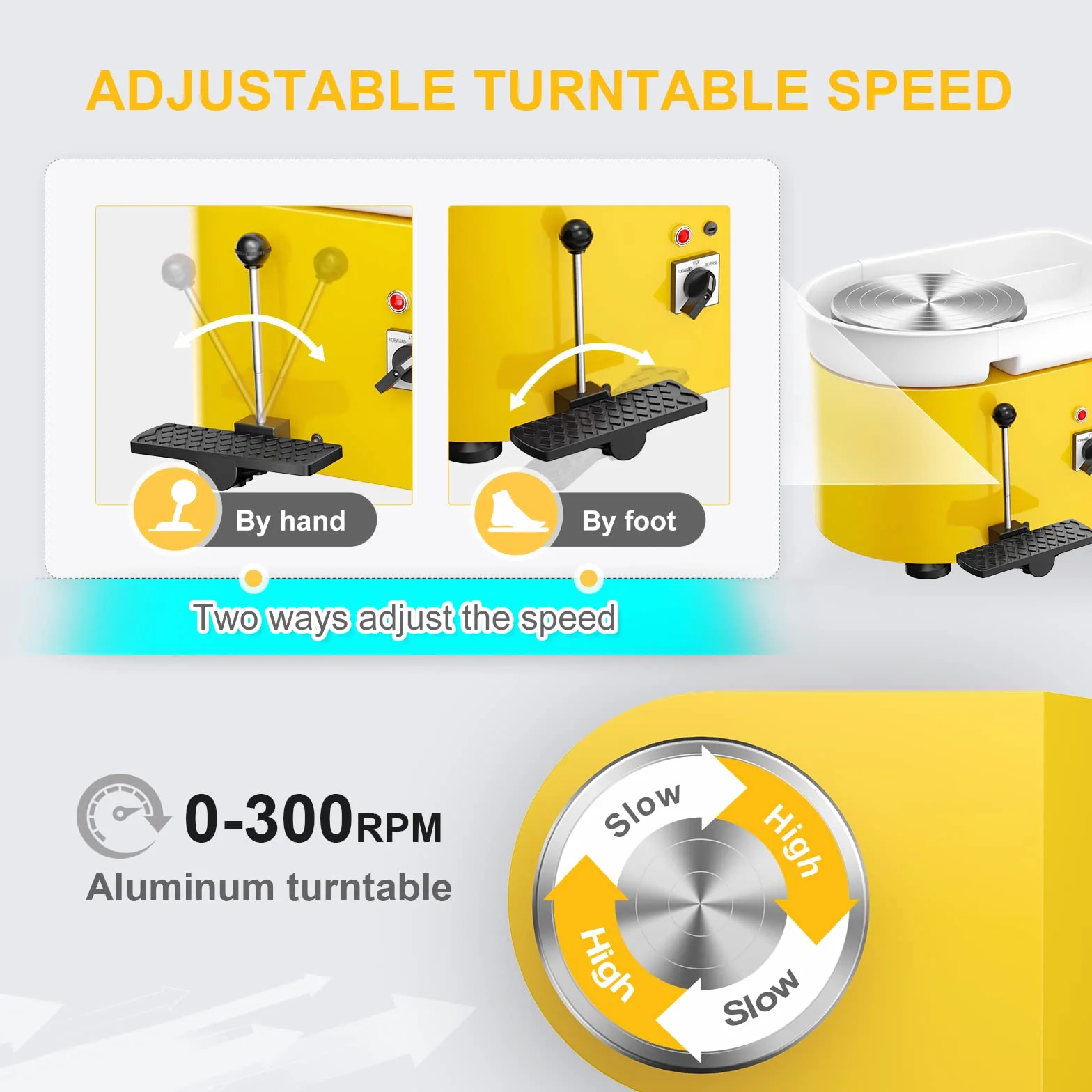 Torno Ceramica,VAYOTOY Torno Alfarero Eléctrico,25CM Rueda de Alfarero que forma la Máquina 350W Bricolaje Eléctrico Herramienta de Arcilla con Pedal y Lavabo Desmontable Para el Trabajo