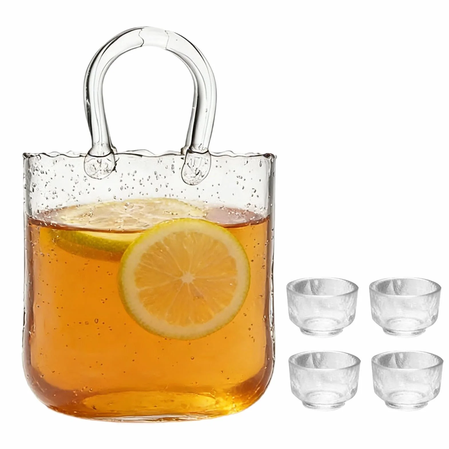 Genérico Vasos para Beber,Jarra de Agua Transparente 2340 ml con Forma de Bolso | Incluye 4,para, Bodas, Brunch, Té de la Tarde, Reuniones, Cumpleaños, Hogar y Cocina