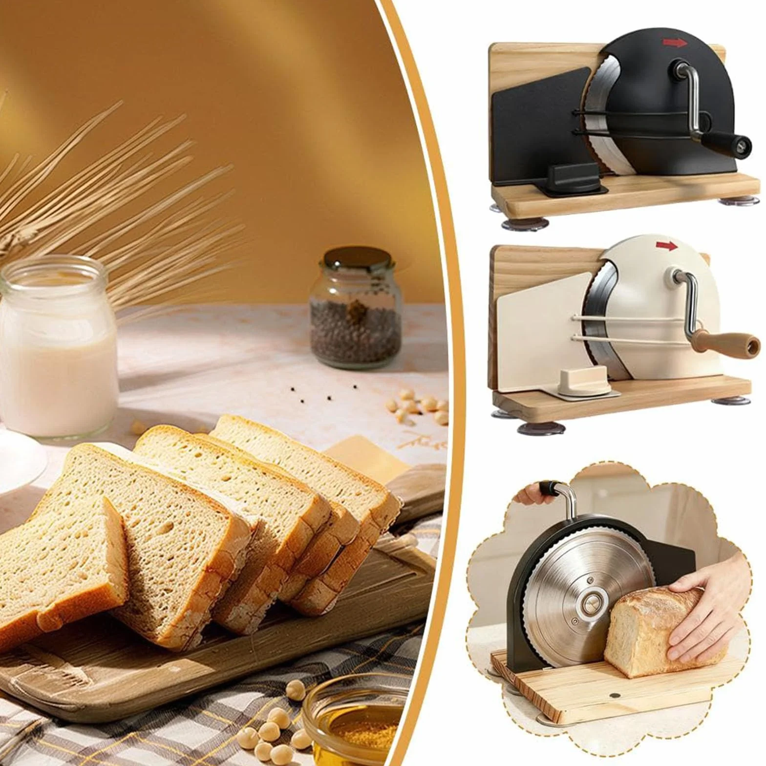 Cortador de pan, cortadores ajustables de acero inoxidable para masa madre, tostadas y pasteles. Herramienta de cocina esencial para rebanadas perfectas, diseño de manivela