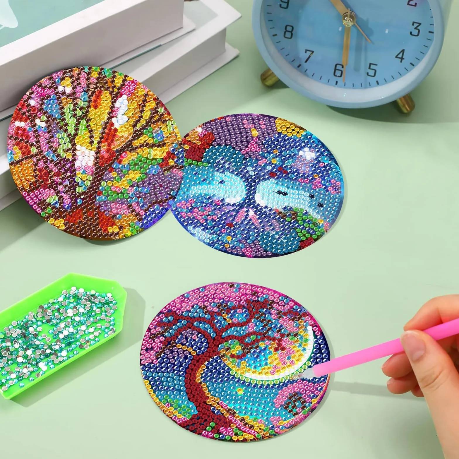 Posavasos Pintura Diamante con Soporte, DIY Mandala Flor de la Vida Diamond Painting