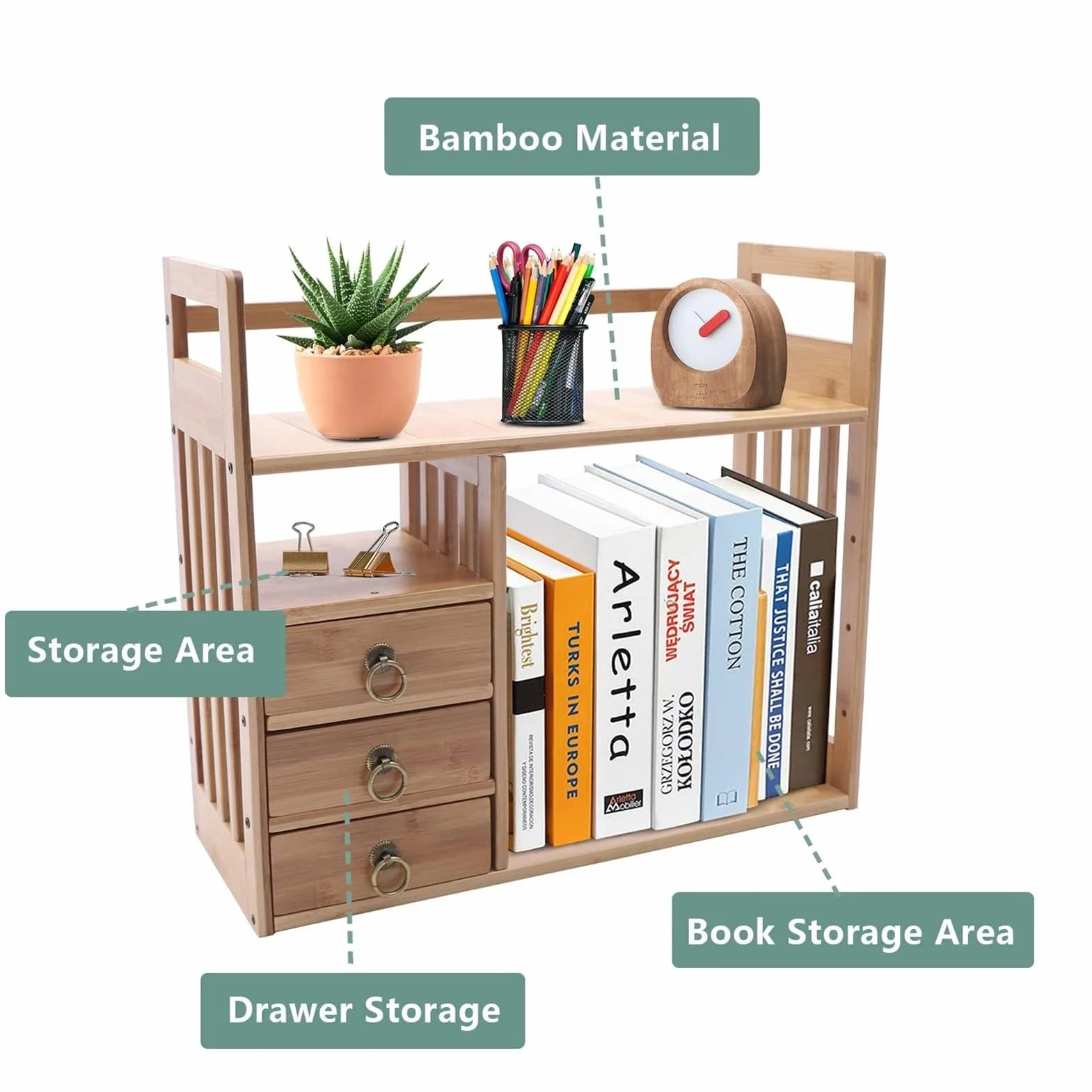 Estante Librería De Sobremesa - Estantería Pequeña De Sobremesa, Con Estantería De Mesa De Bambú De 3 Cajones, Estante De Exhibición De Almacenamiento De Juego De Té Para Sala De Estar