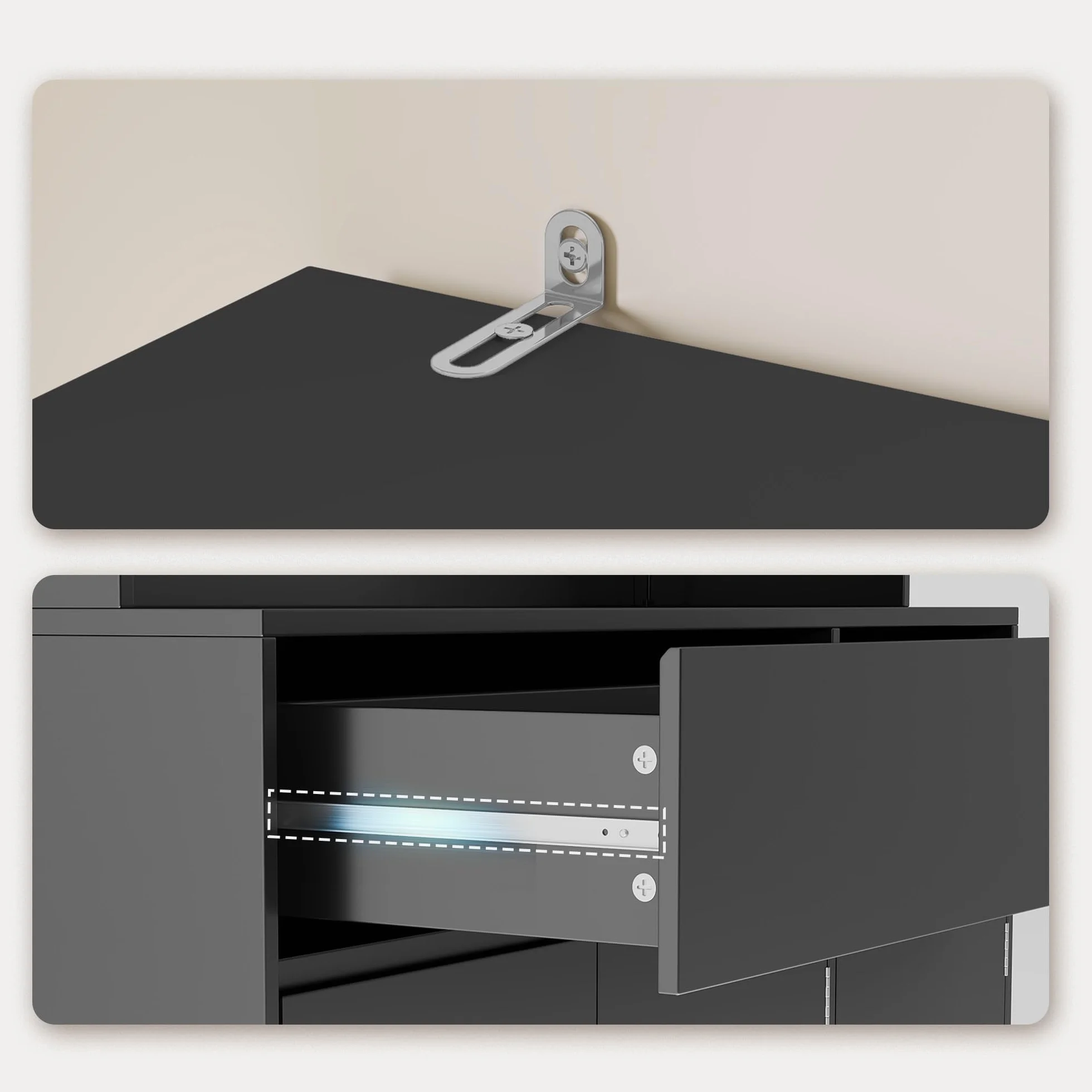 Armario Cocina Alto con LED y Enchufe, Mueble Auxiliar con Vitrina 6 Puertas 2 Cajones, 100x38,5x180 cm