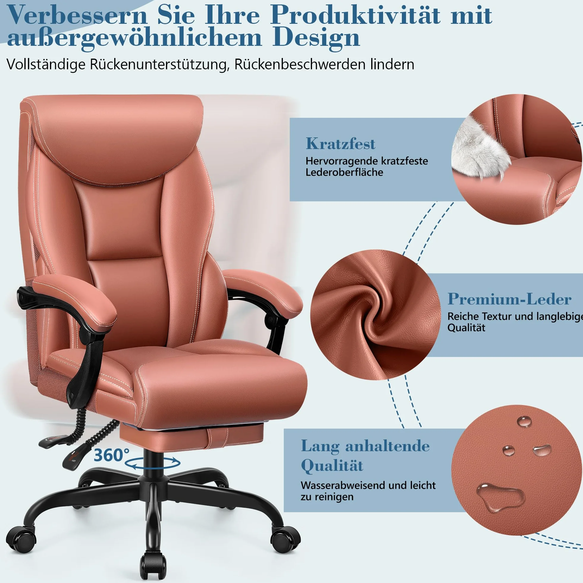 FelixKing Silla Ejecutiva, Cómoda Silla de Oficina Ergonómica, Silla Giratoria de Cuero PU, Silla de Ordenador con Respaldo Alto Ajustable y Reposapiés para Oficina en Casa y Juegos (Marrón Mate)