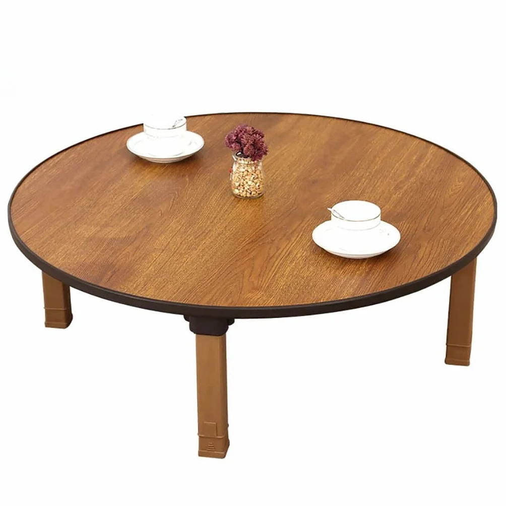 Mesa de café plegable redonda japonesa, mesa baja de comedor y estudio para asientos en el suelo, diseño compacto para dormitorio y ventana de bahía, tamaño 60 x 30 cm