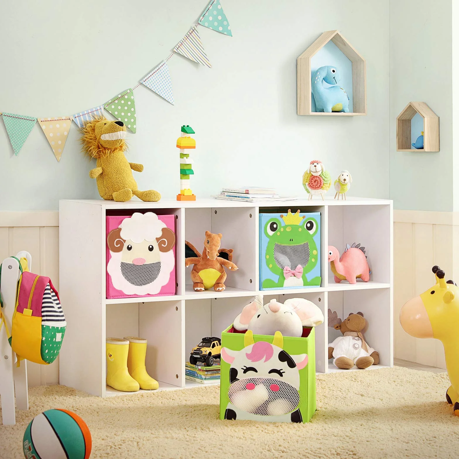 SONGMICS Cajas de Almacenamiento Juego de 3 Organizadores Plegable 27 x 27 x 27 cm Azul Verde Rosa RFB01PG