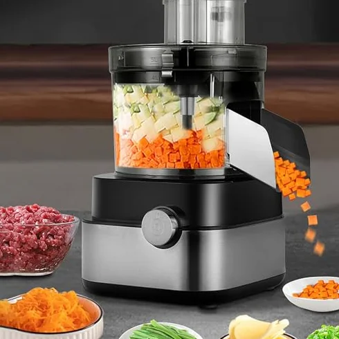 Cortador de verduras, procesador de alimentos, acero inoxidable, capacidad de 5 litros, cuchillas multifuncionales para cortar, rebanar, triturar y moler carne