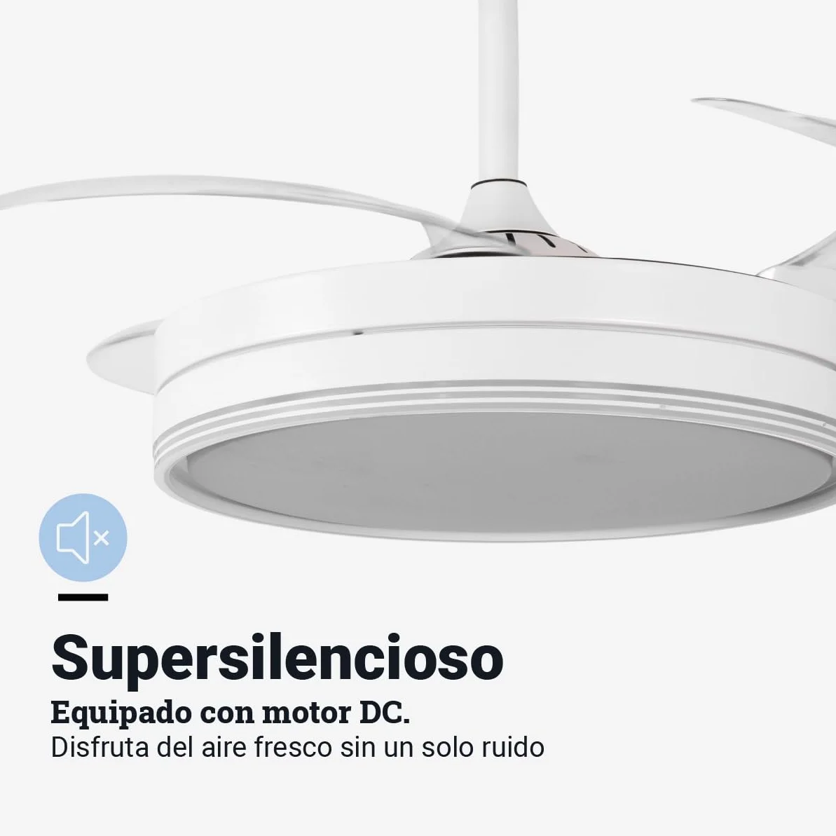 UNIVERSALBLUE VITRIMUR | Ventilador de Techo con Aspas Retráctiles | 6 Velocidades |Luz LED| Motor DC | Silencioso | Modo Invierno | Temporizador | Mando Incluido | Facil De Montar (Blanco)