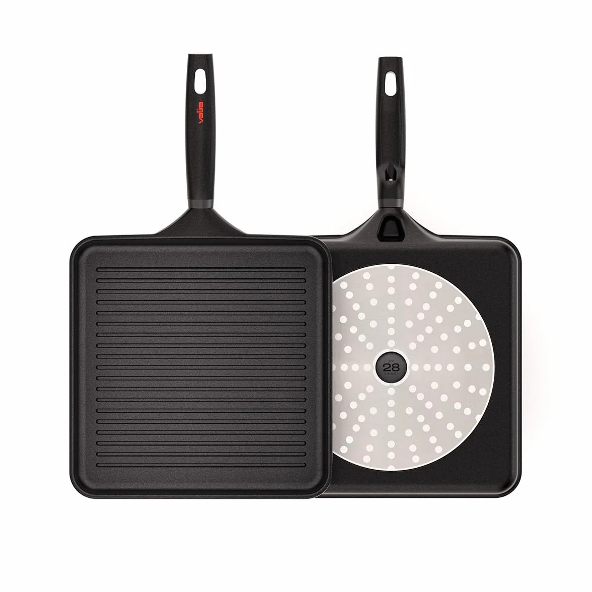 Valira Origen - Grill premium de 28x28 cm hecho en España, aluminio fundido con antiadherente reforzado, apto para inducción