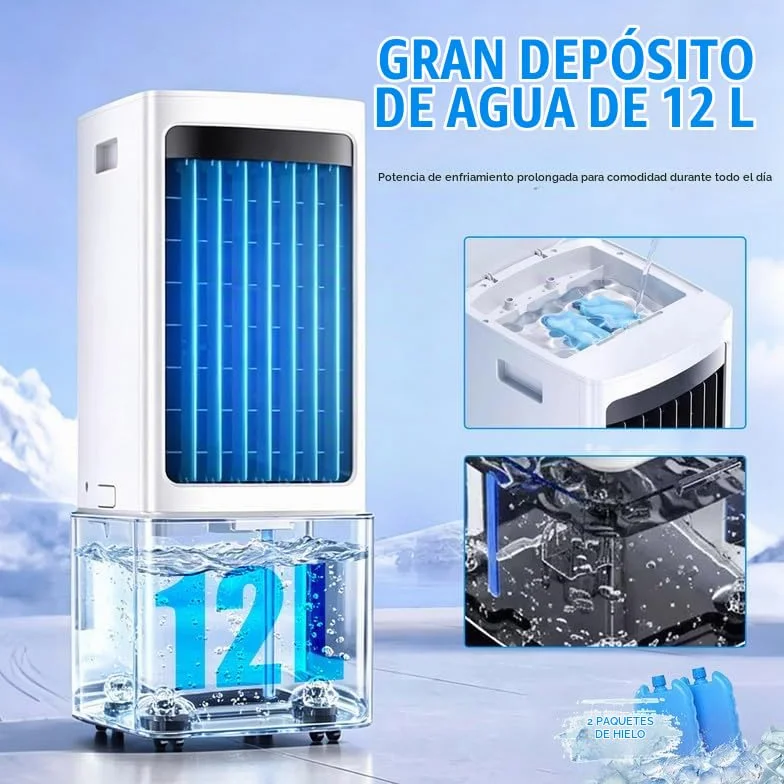 12L Enfriador De Aire PortáTil, 3 Velocidades, Aire Acondicionado PortáTil con Control Remoto, Temporizador De 7,5h, DepóSito De Agua ExtraíBle, Climatizador Evaporativo para Casa Oficina