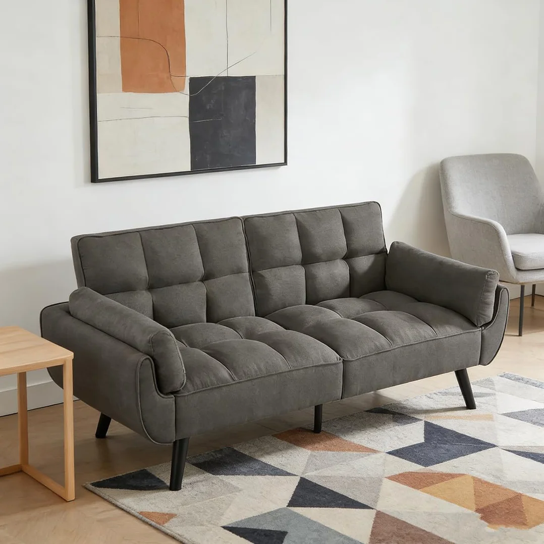 JIEXI sofá 3 plazas, Respaldo no Plegable, sofá de Lino, 191 x 83 cm, sofá Moderno con Patas de Madera Maciza, cómodo, Adecuado para salón y Dormitorio (Gris Oscuro)