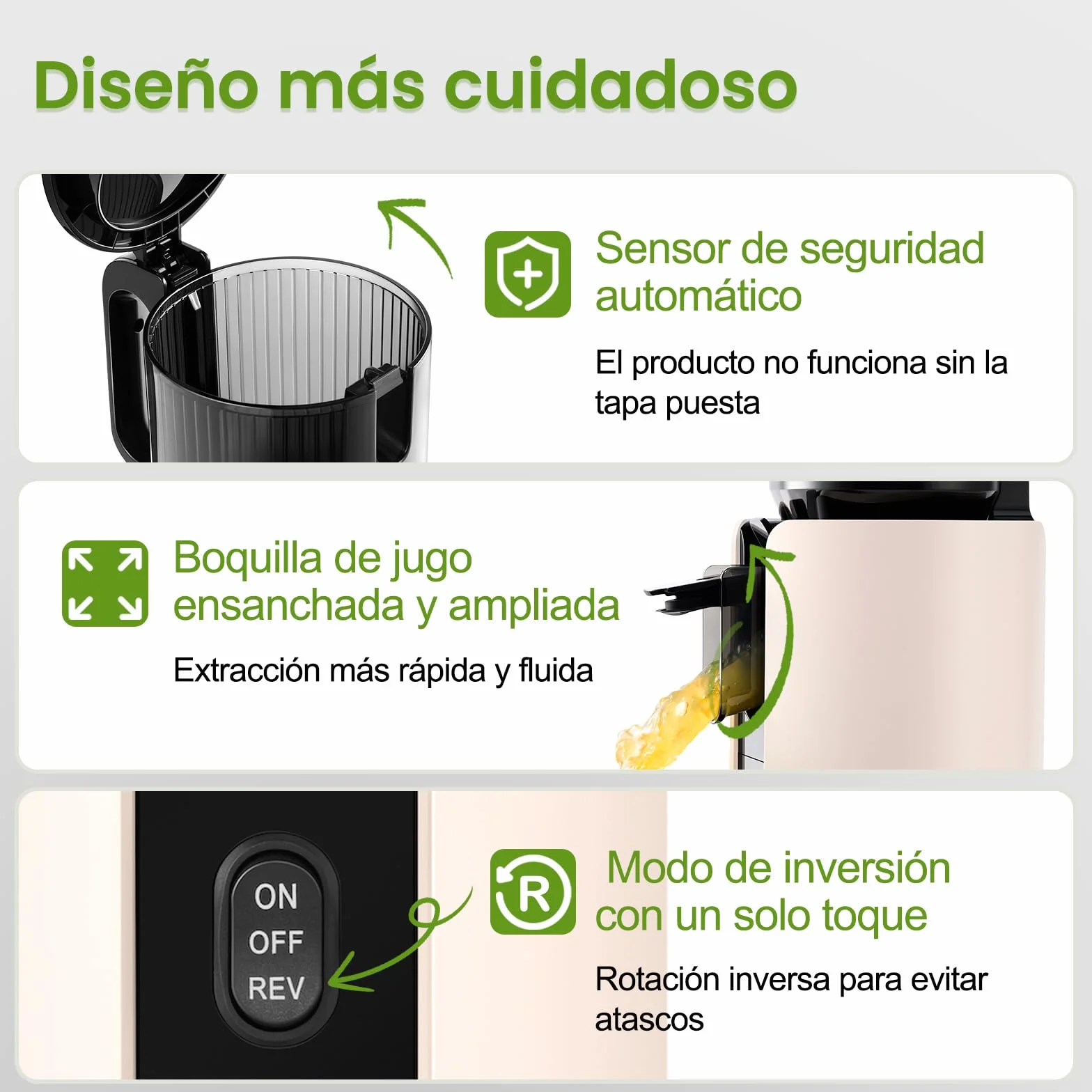 Ventray Extractor de Zumos Slow Juicer | Prensado en Frío con Apertura Ancha de 120mm para Frutas y Verduras Enteras | Sistema de Doble Filtrado | Fácil Limpieza | 250W | Sin BPA - Marfil