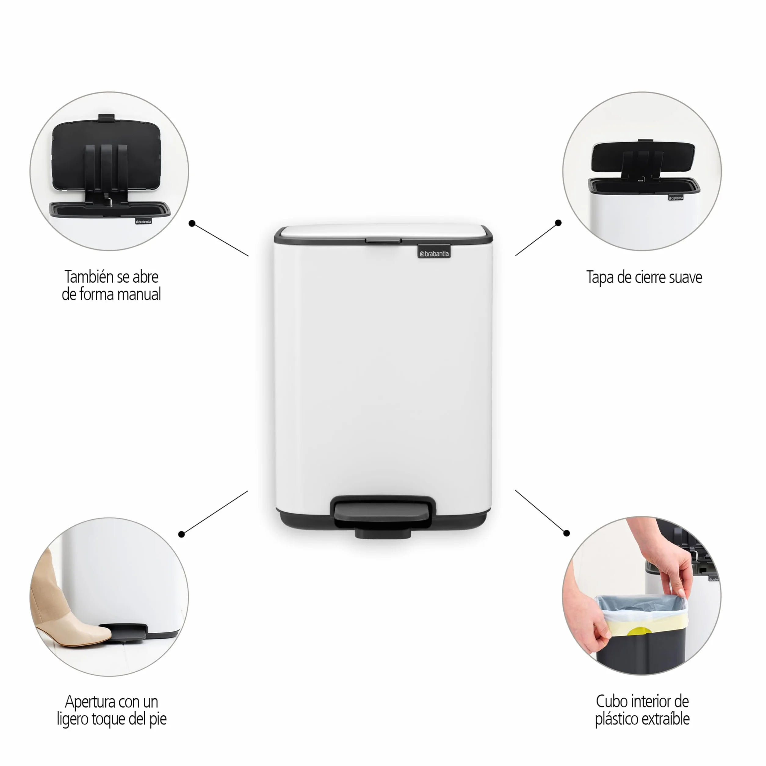 Brabantia Bo Pedal Cubo de basura 30L (beige claro), papelera cocina con diseño compacto y sistema de apertura con pedal, cubo basura reciclaje con cubo extraíble, incluye bolsas PerfectFit