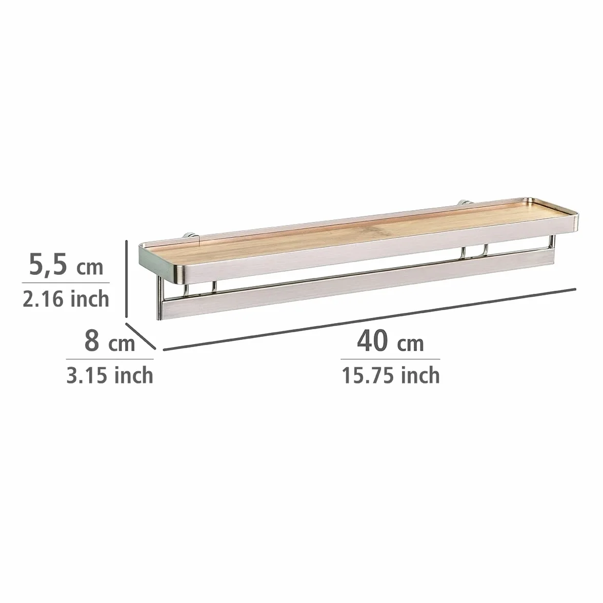 Wenko Estante de Especias con Barandilla Premium - Estante de Especias 40 x 5.5 x 8 cm, Plata Mate