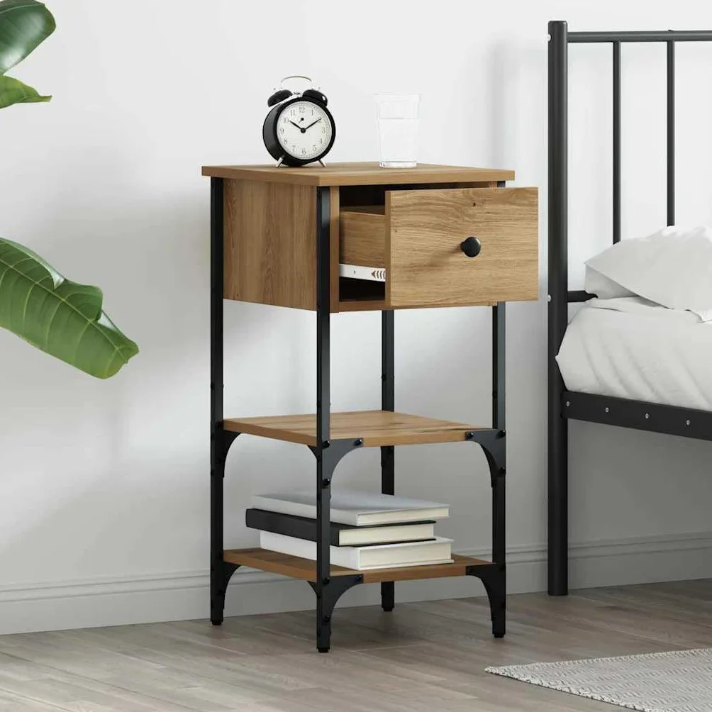 Mesita de noche marrón 33,5 x 36 x 70 cm, madera maciza renovada, mesita de noche para dormitorio, moderna para salón, dormitorio, estudio, habitación de invitados, A2