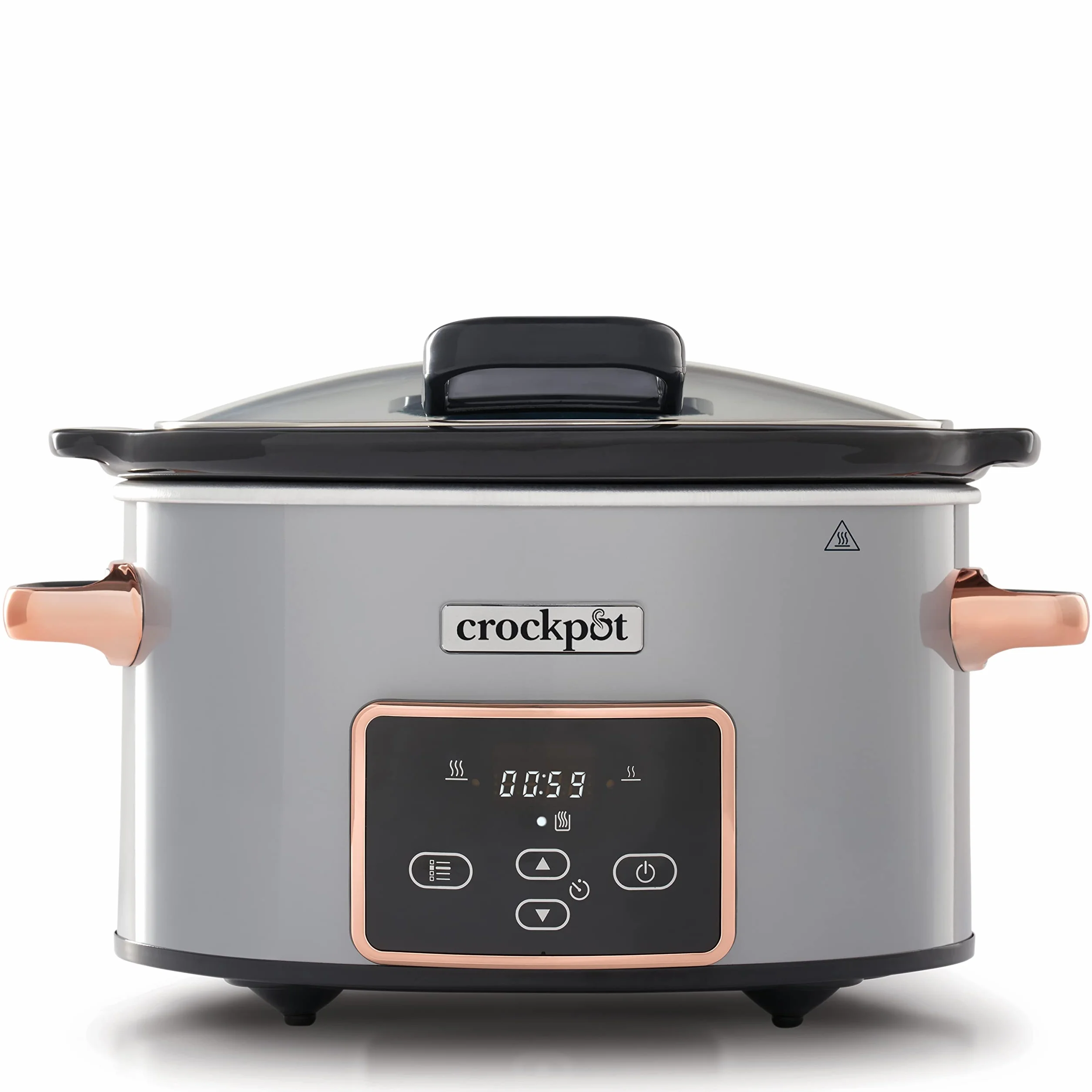 Crock-Pot olla de cocción lenta digital 3,5 litros con tapa bisagras tiempo ajustable plata oro rosa