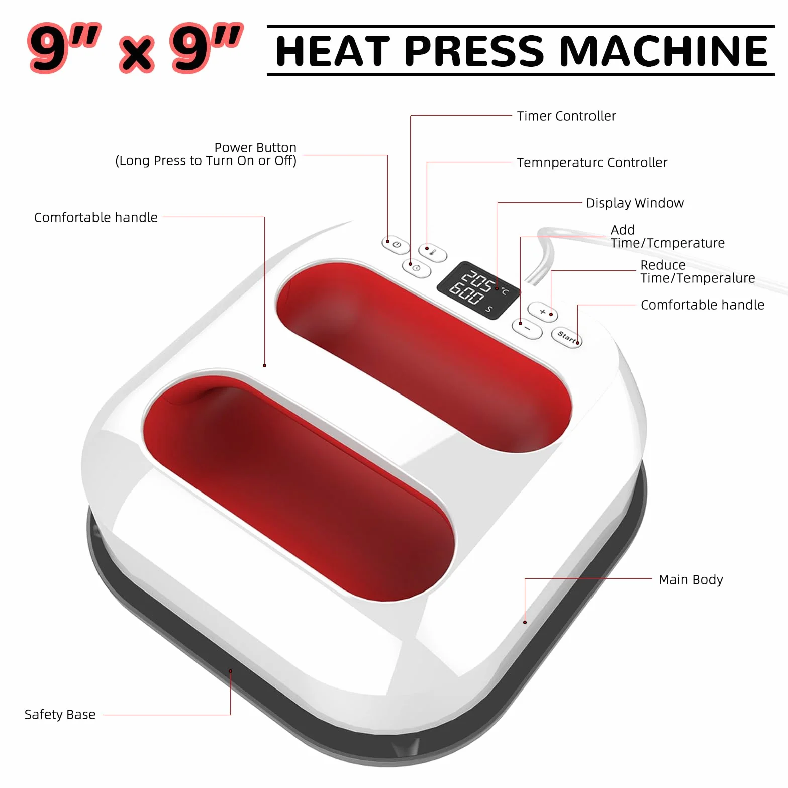 Prensa de Calor, Prensa Termica 2 en 1, Maquina Estampar Camisetas(9" x 9"), Impresora textil, Maquina Estampar Camisetas, Plancha Termica Camisetas, Impresora para Almohadas/Bolsos/Sombreros