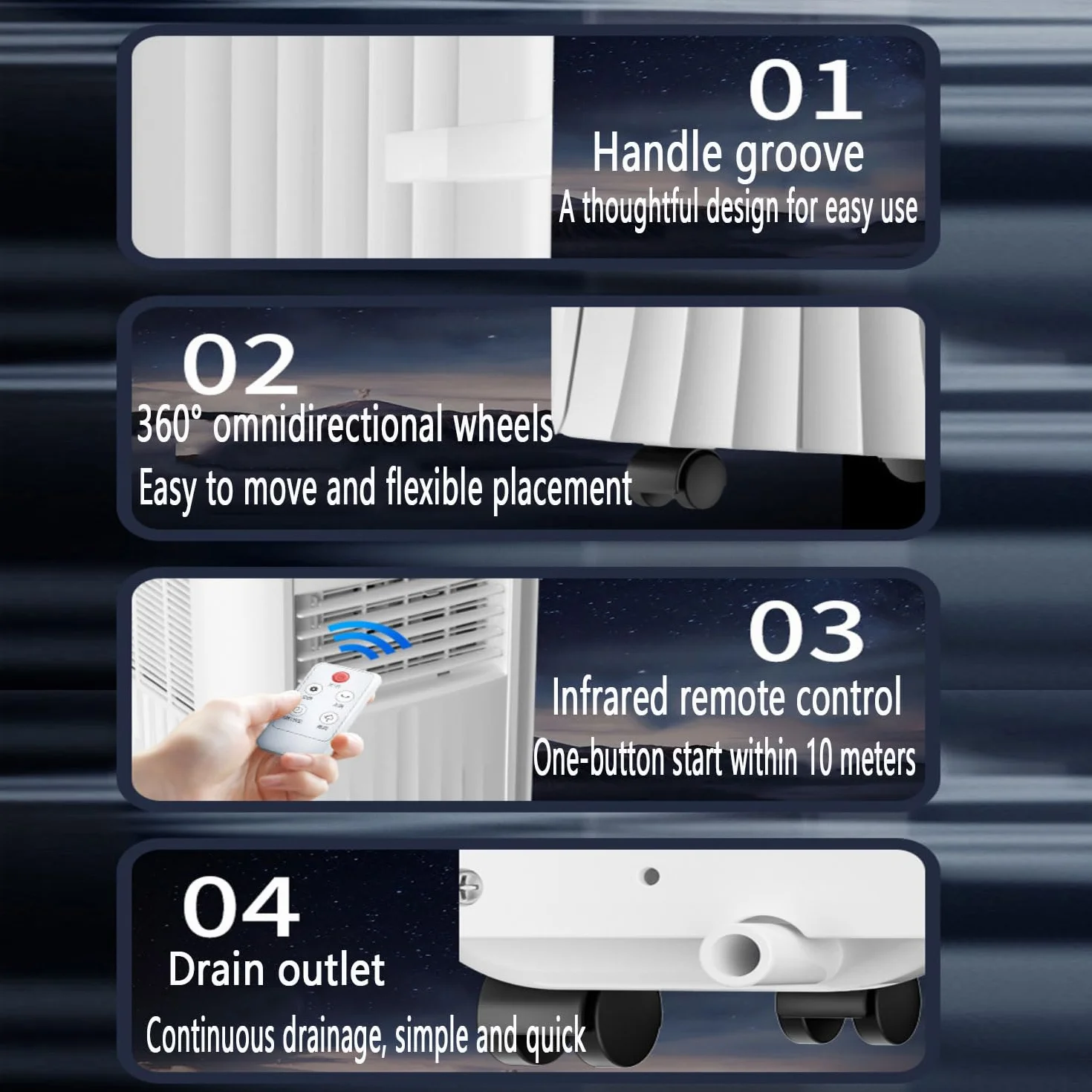 Aire acondicionado portátil, unidad de AC compacta con refrigeración, deshumidificador, ventilador, control remoto, enfriador oscilante para habitación, oficina o coche