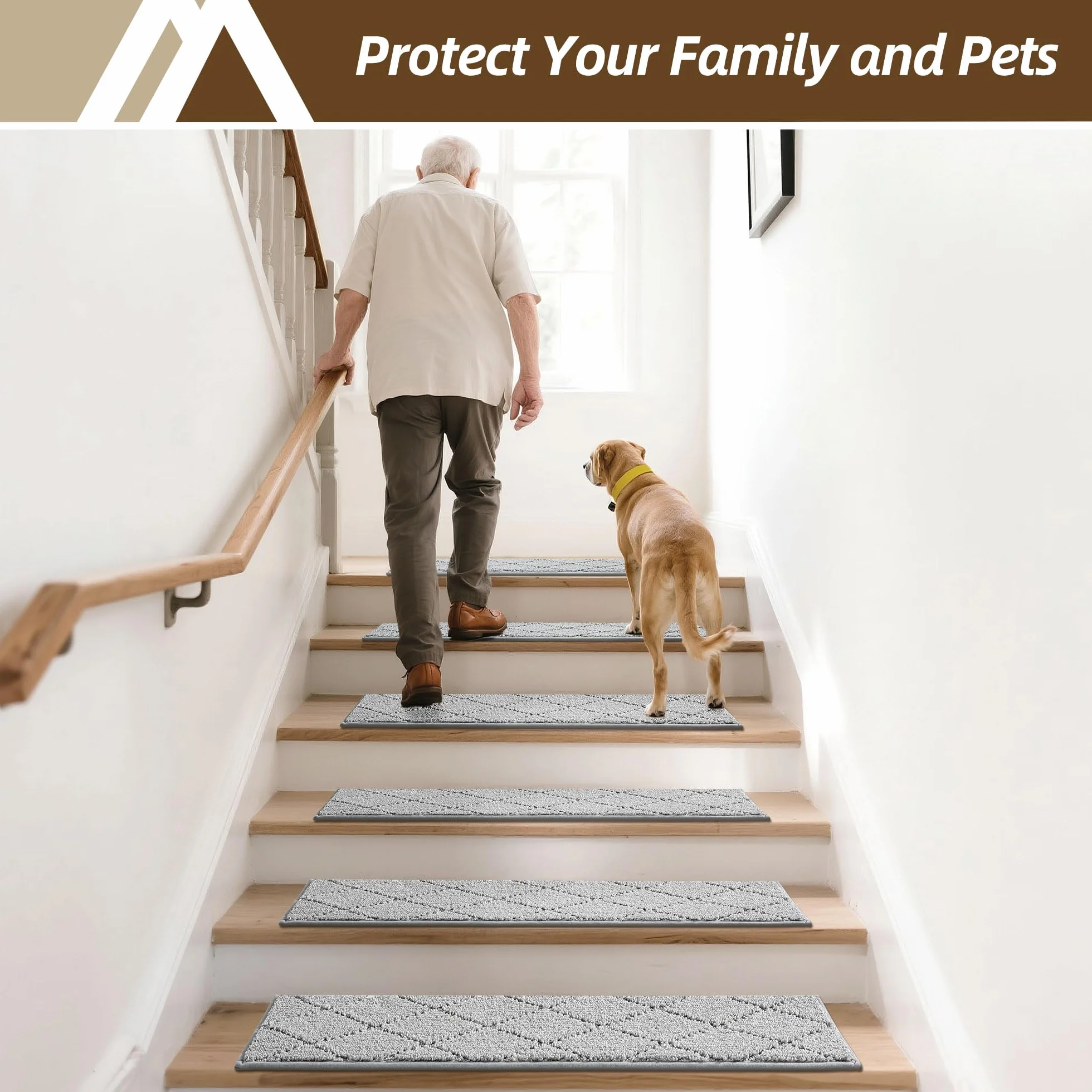 COSY HOMEER Alfombrillas para escalones interiores, 70 x 22 cm, 15 unidades, autoadhesivas, alfombra para escaleras antideslizantes, parte trasera de elastómero termoplástico, lavables a máquina, 100%