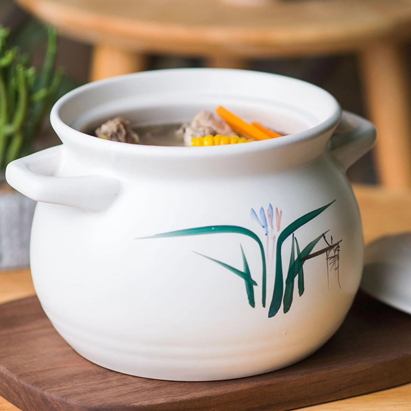 Olla de cerámica de barro con tapa para hacer guisos, gachas, sopa, 6,2 l