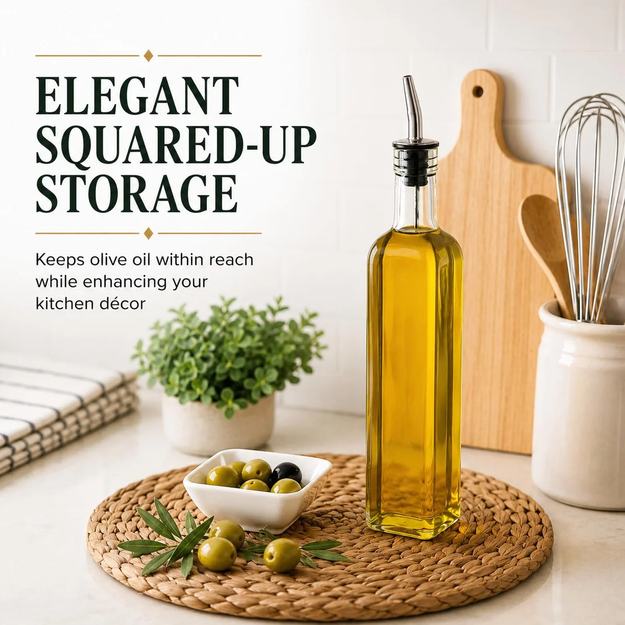 Aceitero y vinagrero italiano de vidrio, de 470 ml, dispensador de aceite de oliva con boquilla de acero inoxidable