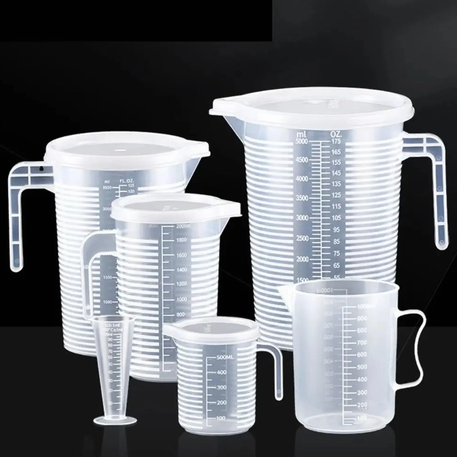 Jarra medidora Vaso medidor graduado de plástico 3 piezas, vaso mezclador transparente gran capacidad con tapa, laboratorio for cocina y repostería(2000ml)