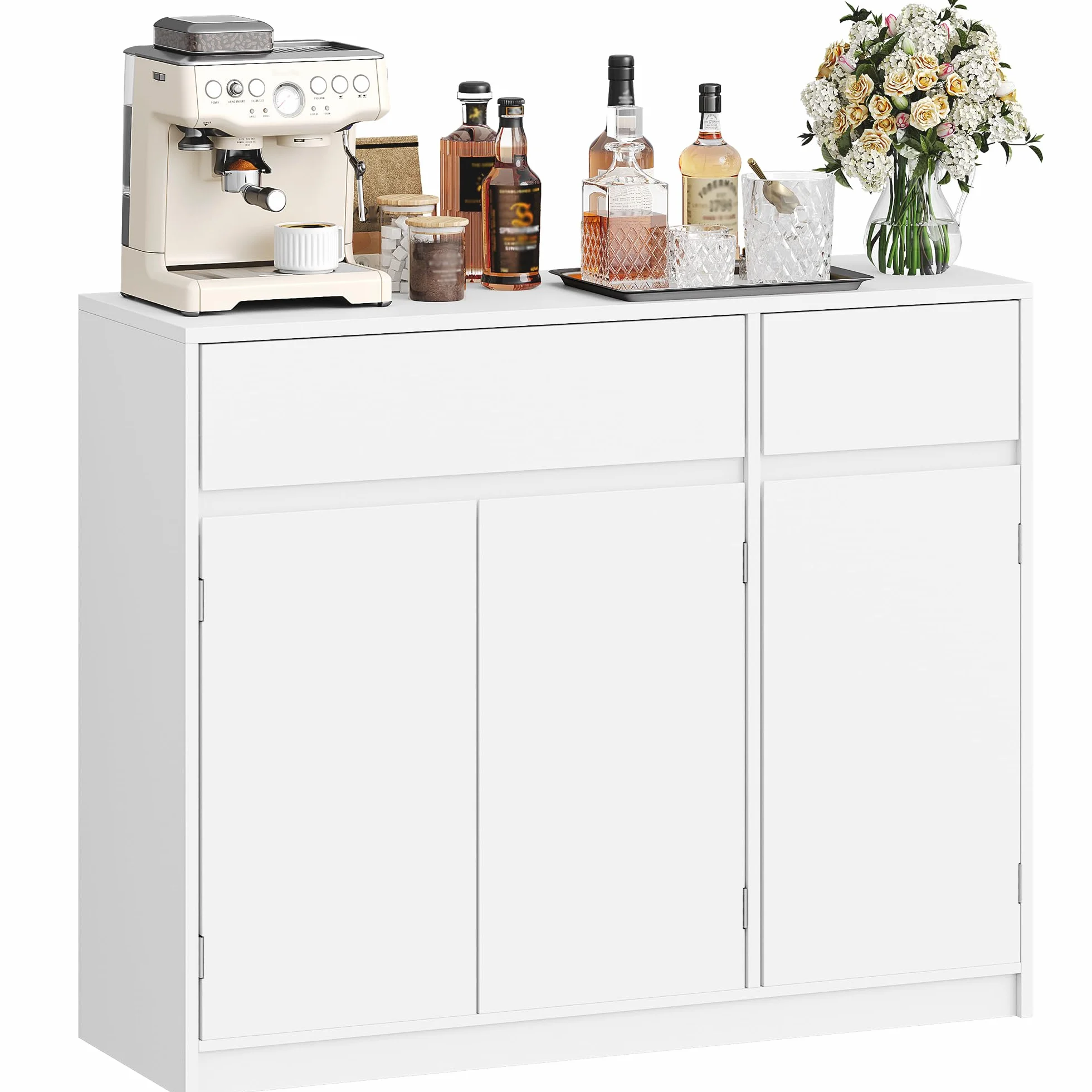 Hzuaneri Aparador, Armario de Almacenamiento, Aparador Cocina con con 2 Cajones y 3 Puertas, Estantes Ajustables, Estilo Moderno, 33 x 100 x 81,5 cm, para Cocina, Salón, Blanco SC32003X