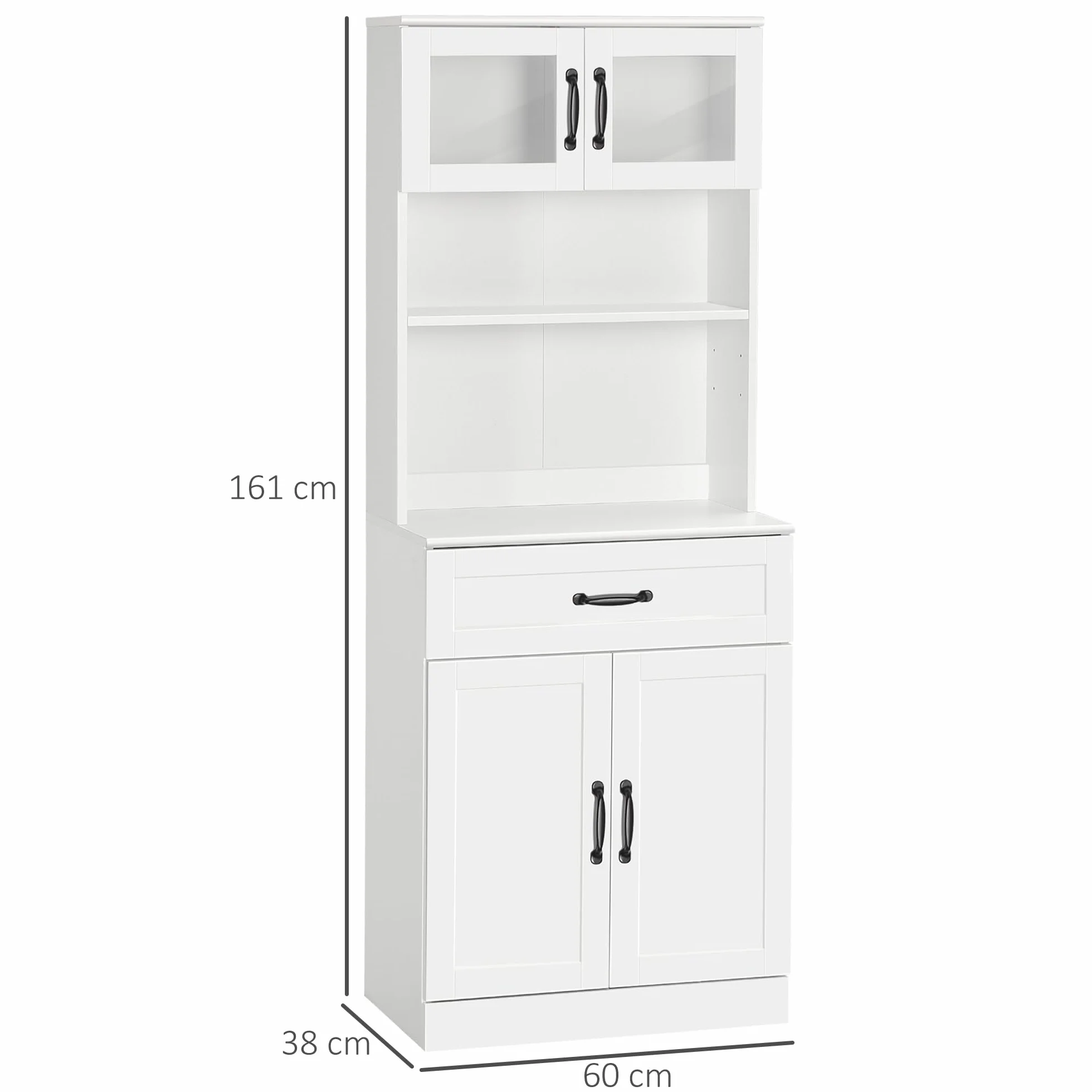 HOMCOM Alacena de Cocina Mueble Buffet de Cocina con 4 Puertas Cajón y Estantes Ajustables para Salón Comedor Estilo Moderno 60x38x161 cm Blanco