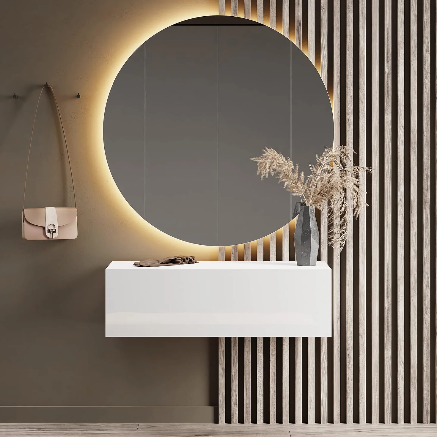 Planetmöbel Mueble perchero colgante para recibidor, 1 x 100 cm, blanco, compacto, puerta abatible con almacenamiento, para colgar o colocar de pie, 37,8 x 100 x 32,5 cm (profundidad x ancho x alto)