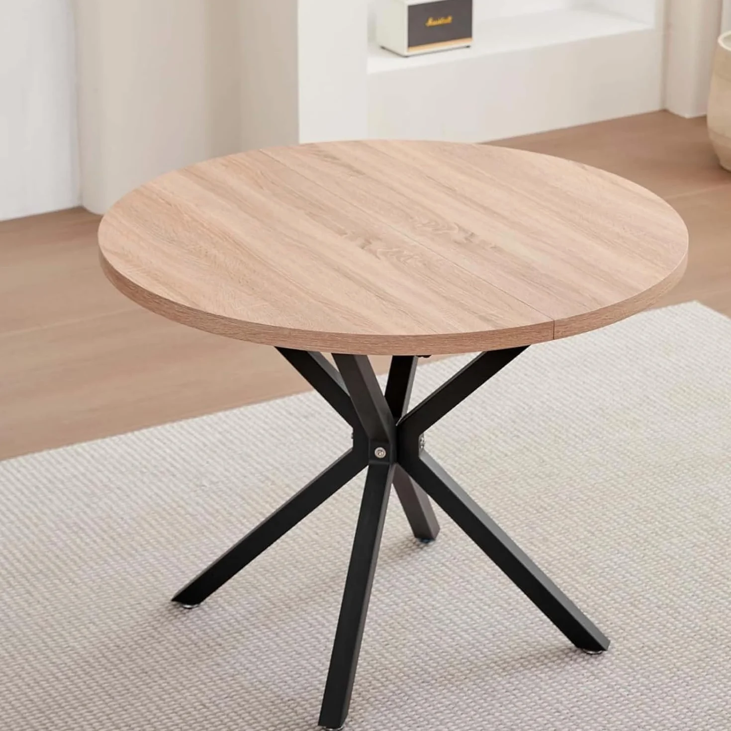 Juego de Comedor Mesa Redonda 100cm y 4 Sillas, Mesa y Sillas de Comedor para Comedor, Cocina y Salón (Madera Claro+Caqui)
