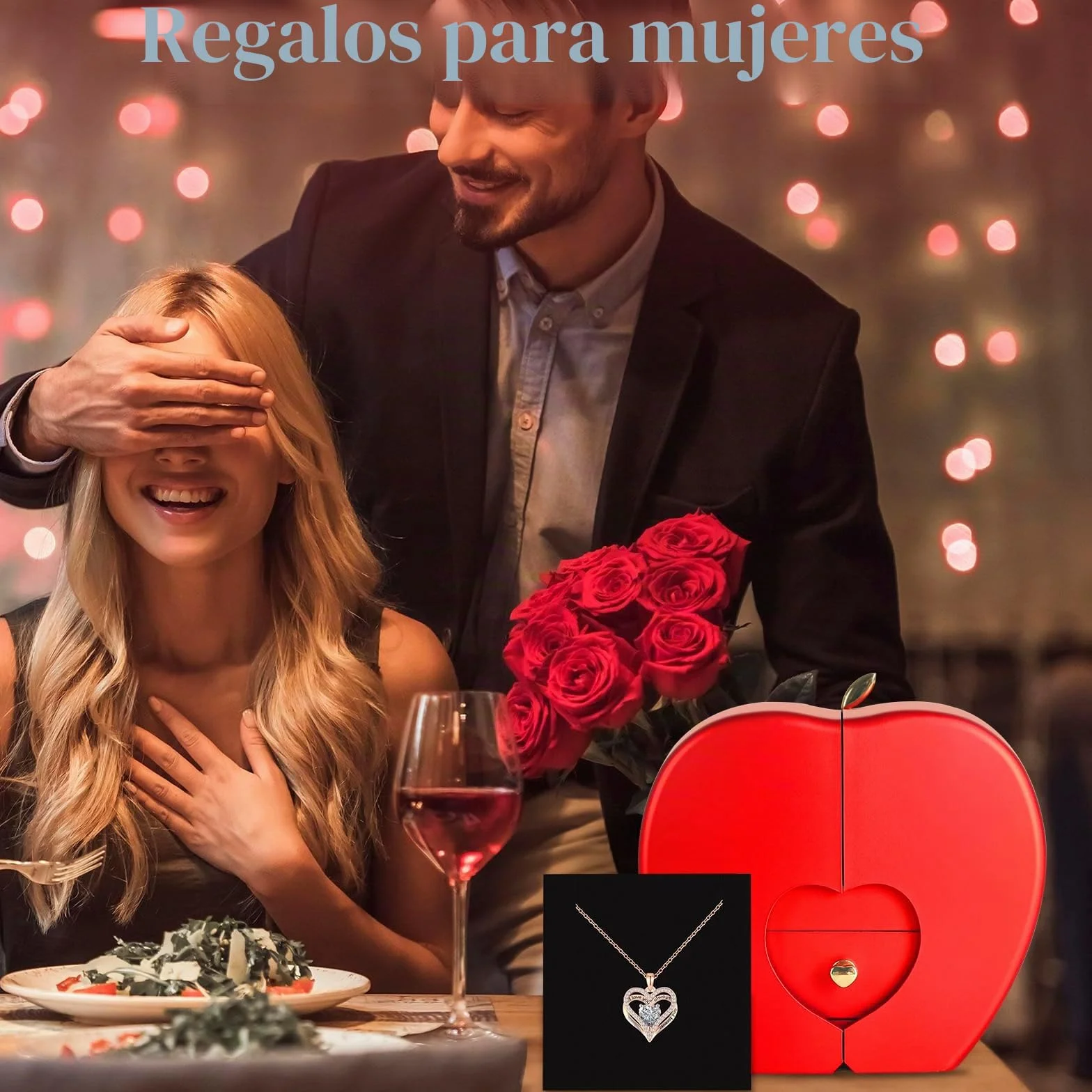Collar de rosa eterna con corazón regalo para mujer madre