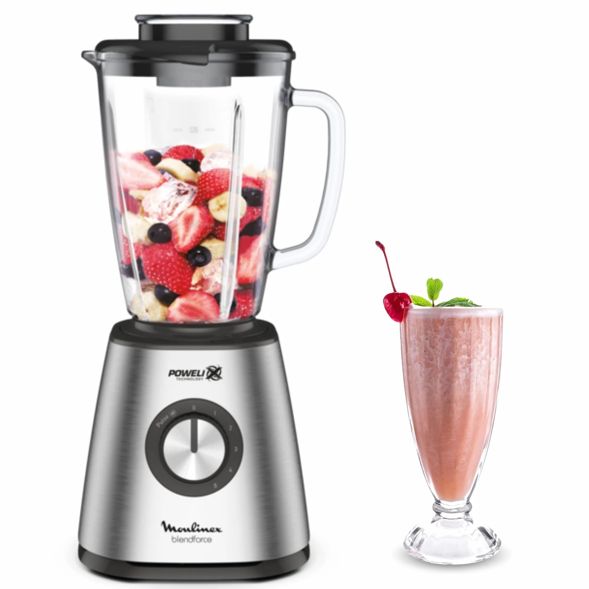 Moulinex Blendforce, Batidora Vaso 800W Powelix Jarra Cristal 1,75L | Con 5 velocidades, función Pulse, jarra de cristal termorresistente y cuchillas Powelix para resultados óptimos LM439D