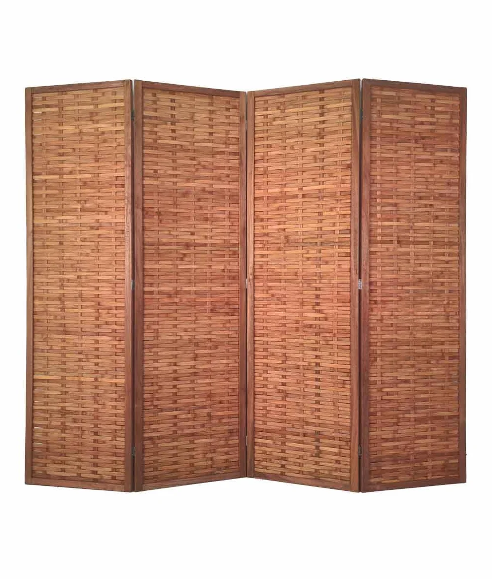 EME Biombo Rústico con 4 Paneles 180x180 cm Separador de Estancias y Ambientes Fabricado de Madera - Biombo con Estructura Plegable. Ideal para Decoración.