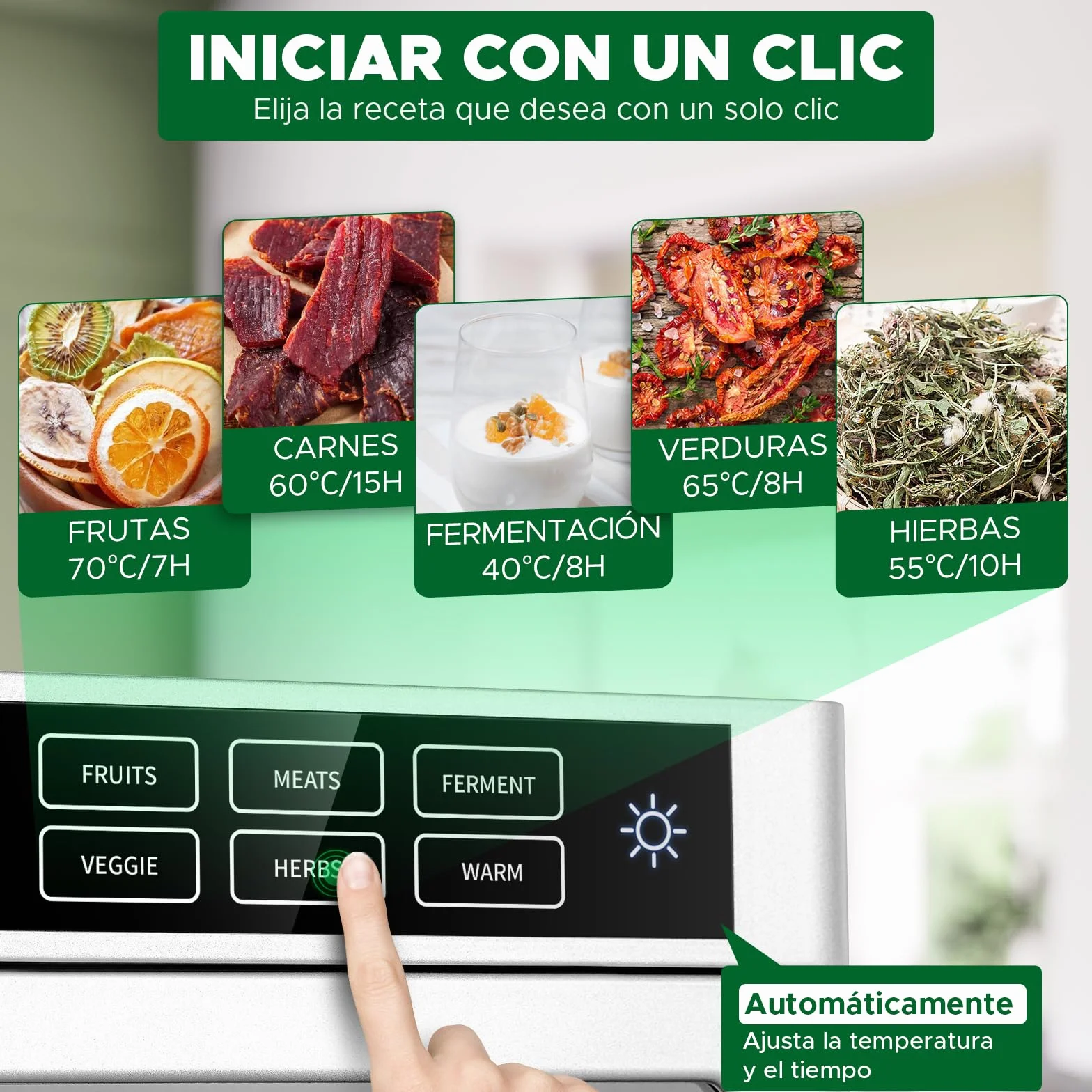 Kwasyo Deshidratador de Alimentos Acero Inoxidable 12 Bandejas, 6 Funciones Preestablecidas, Deshidratador de 800W, 6 Tapetes de Silicona, 2 Tarros, 2 Bandejas para Rollos de Frutas, Receta Incluida