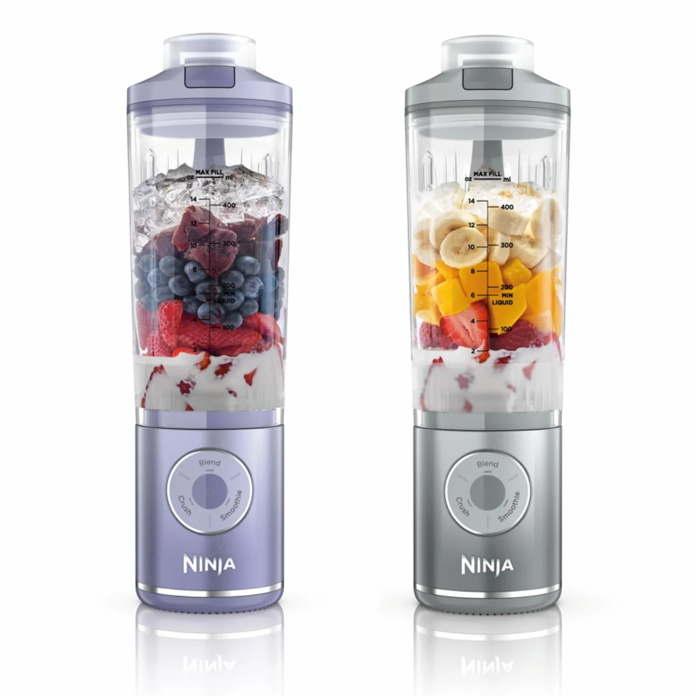 Ninja Blast Max Batidora portátil de 570 ml con batería recargable, vaso para mezclas y tapa para hacer smoothies, batidos de proteínas, picar hielo y fruta congelada, Lavanda/Plata BC251EULS