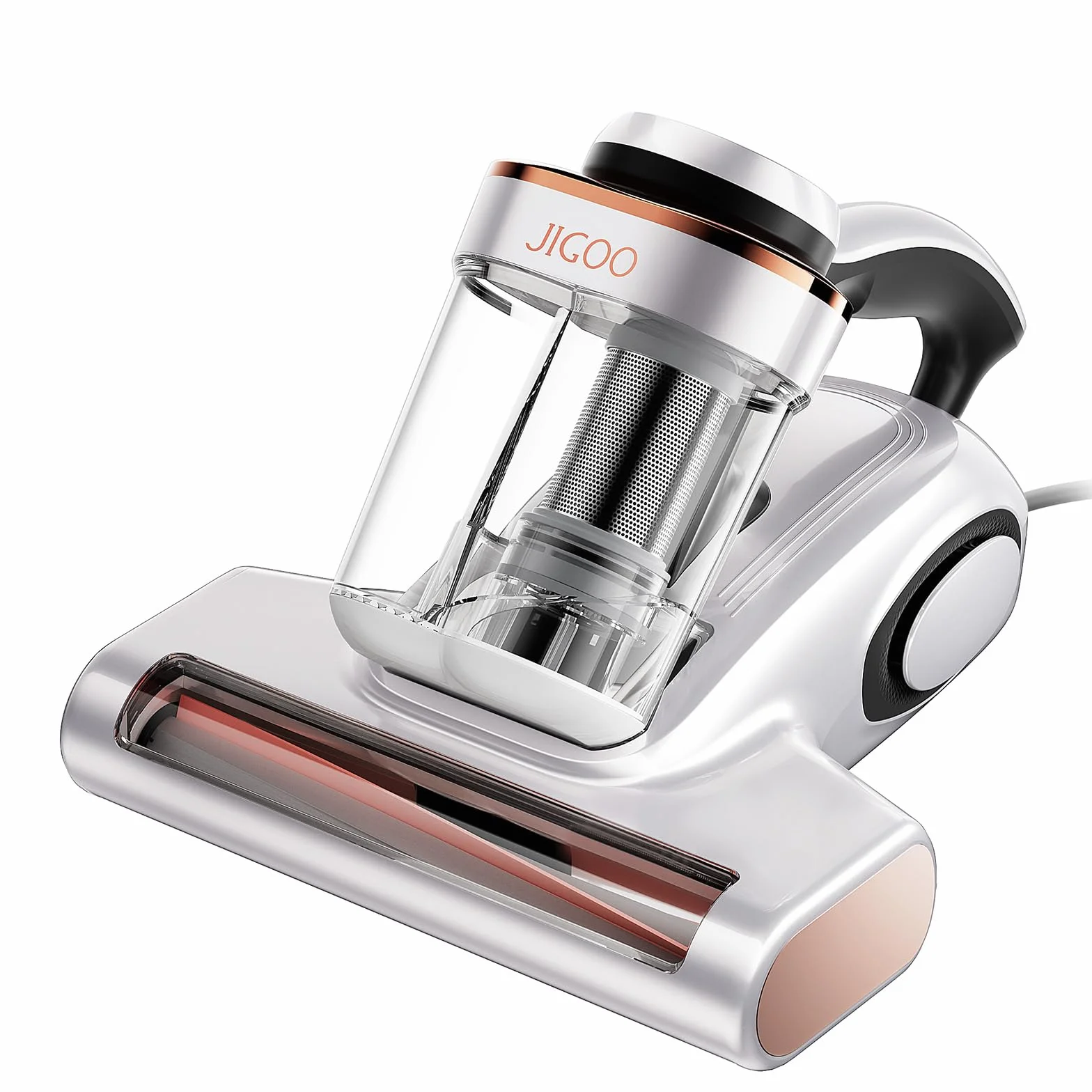 JIGOO J300 Aspirador de Ácaros con Sensor y Pantalla Digital, 500W, Doble Taza, Luz UV, para Alergias, Elimina 99.9% de Alérgenos en Colchones, Camas y Sofás