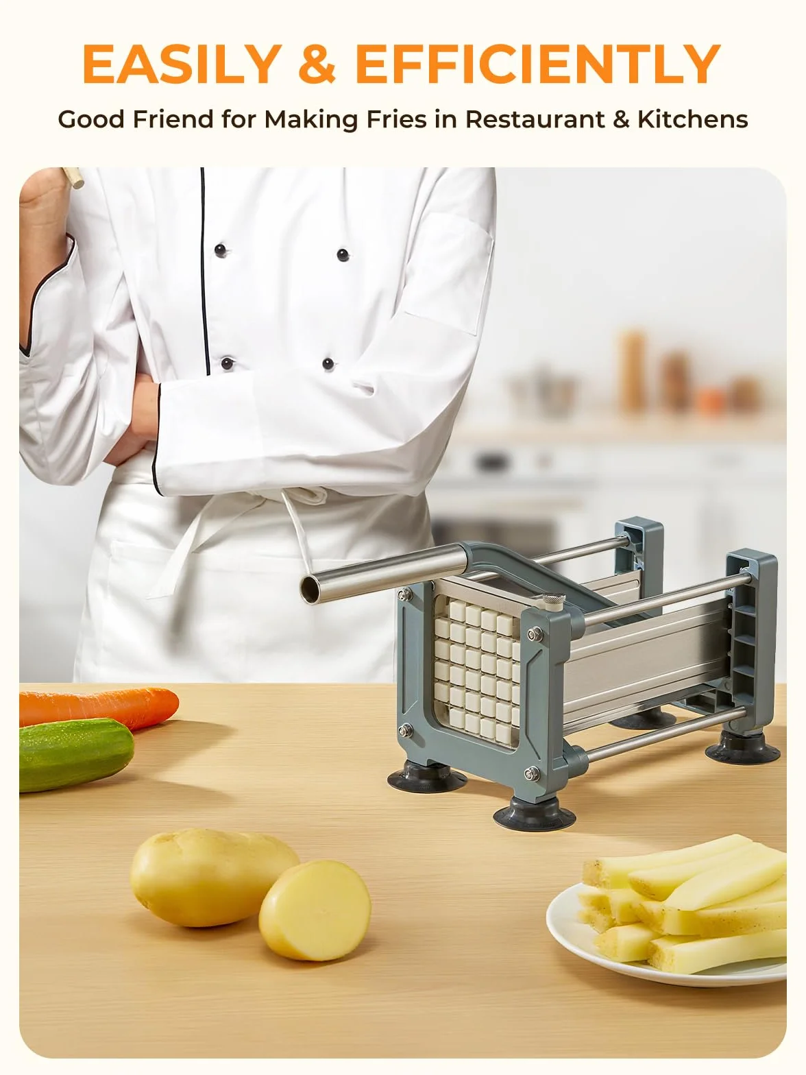 FOHERE Cortador Patatas Fritas Manual, Cortador de Patatas Profesional Corta Patata Acero Inoxidable con Cuchillas De 12mm para Uso Doméstico y Comercial