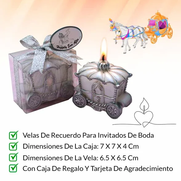 DISOK - Lote de 24 Velas Carroza Novios - Velas Recuerdos Invitadas Bodas