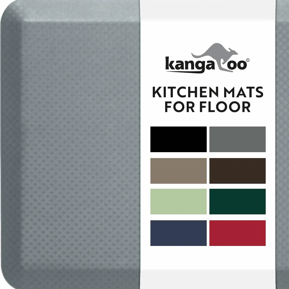 KANGAROO Alfombrillas antifatiga para suelo de cocina, 39 x 20 pulgadas, reducen la presión de pies, rodilla, espalda, alfombrilla ergonómica acolchada de 3/4 pulgadas de grosor, alfombra impermeable