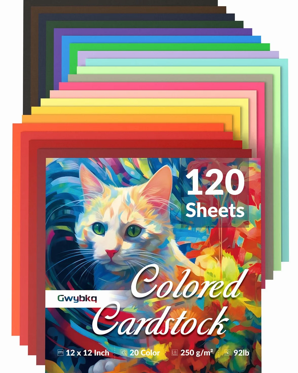 120 hojas de cartulina de colores de 12 x 12 pulgadas, papel de cartulina de 250 g/m²/90 libras para impresora, 20 colores para álbumes de recortes, tarjetas, suministros de manualidades
